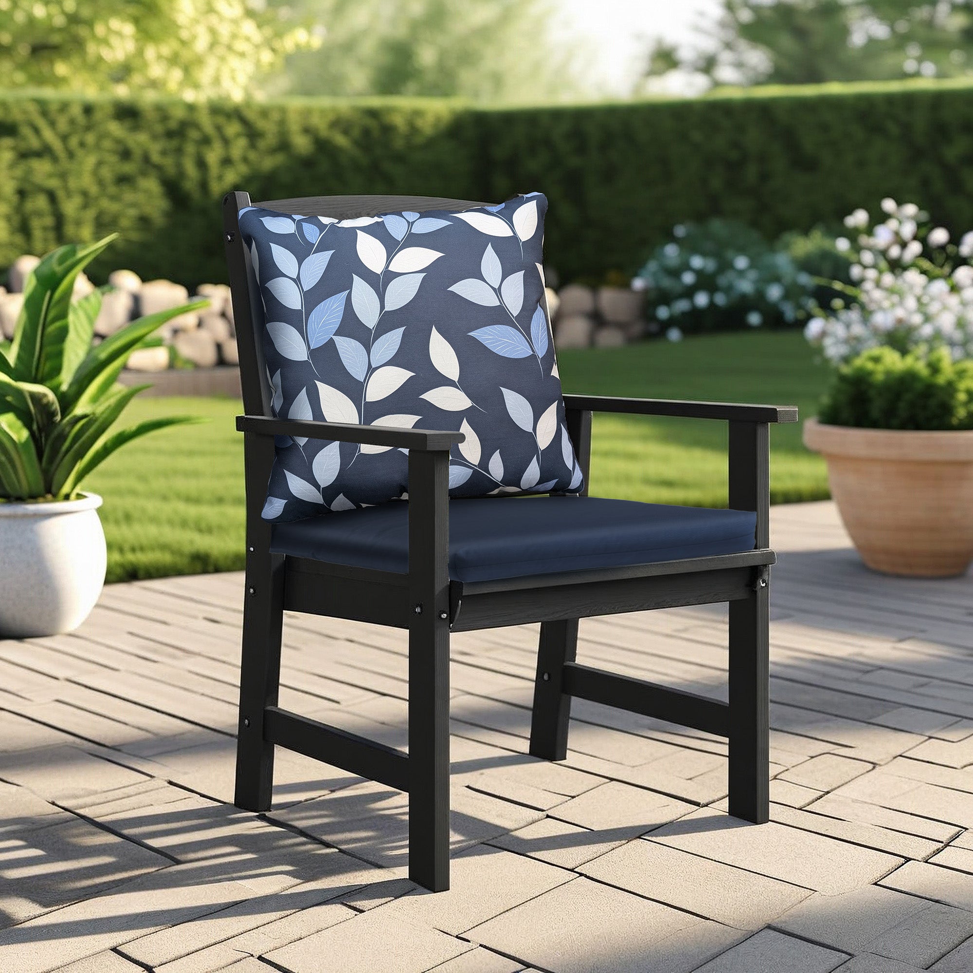Ensemble de coussins pour chaise d'extérieur, marine/floral, 18 po x 19 po x 3 po, 2 pièces