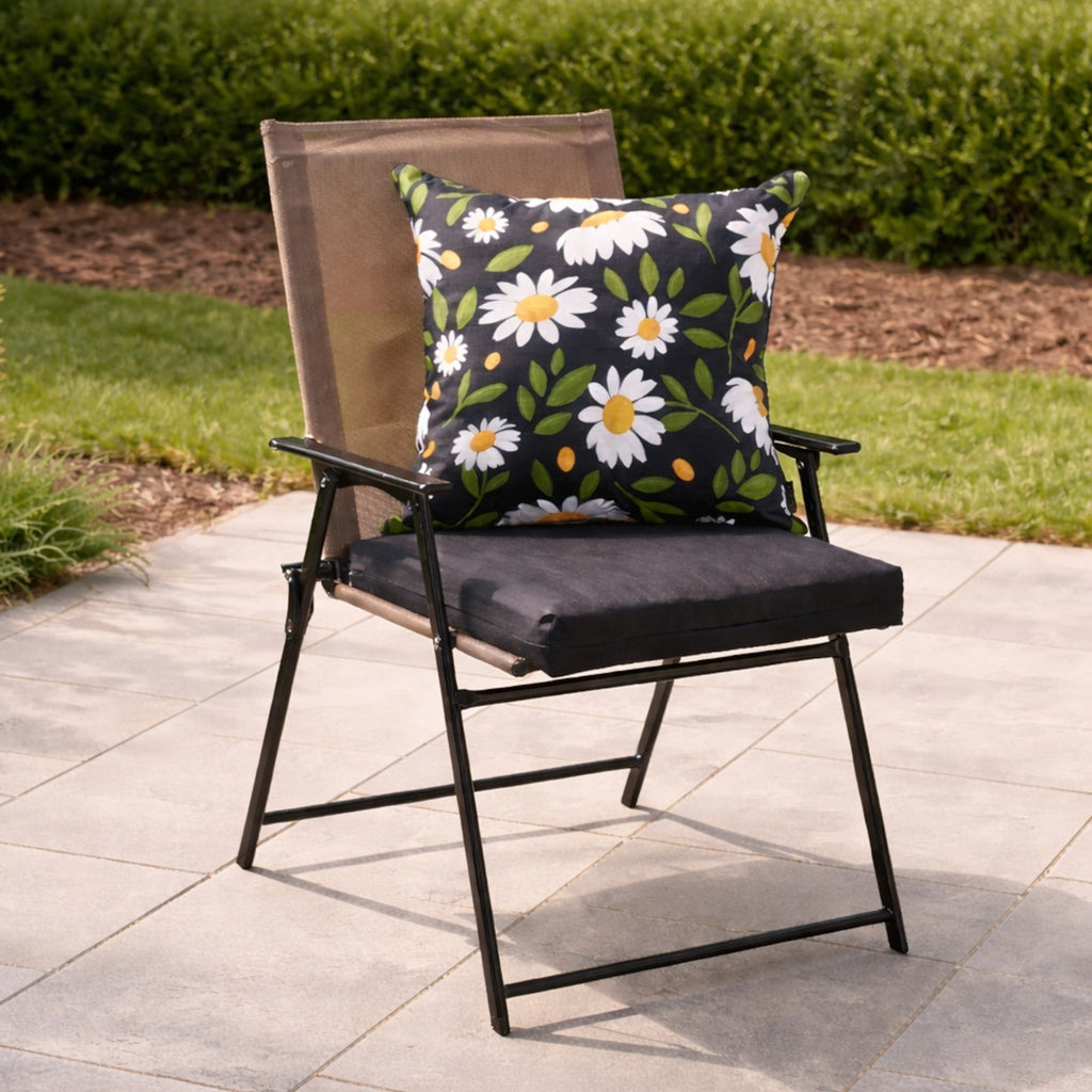 Ensemble de coussins pour chaise d'extérieur, noir/marguerites, 18 po x 19 po x 3 po, 2 pièces