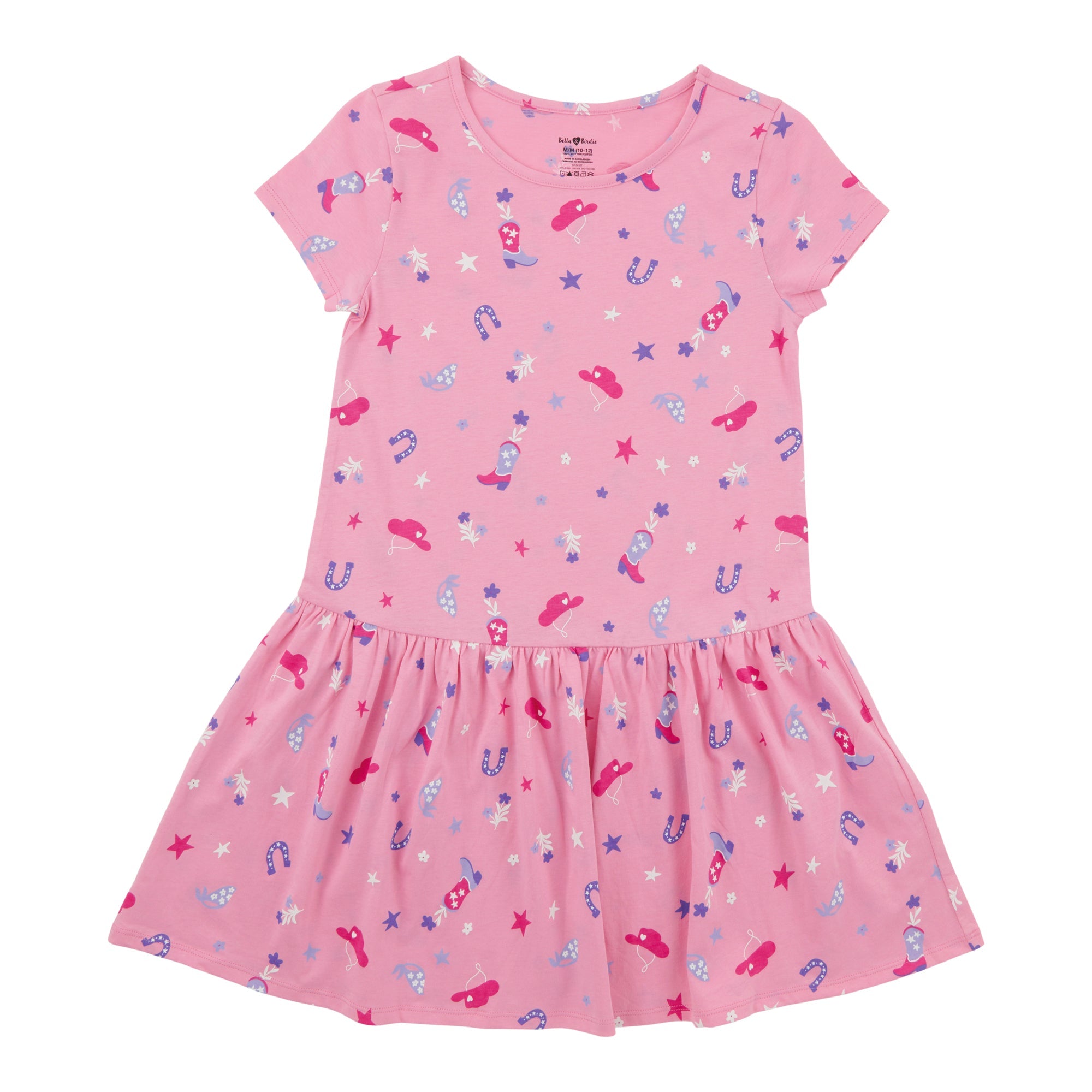 BELLA & BIRDIE Girls' Rainbow Fun Printed Short Sleeve Dress