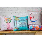 Coussin d’extérieur à imprimé amusant, anglais, 18 po x 18 po