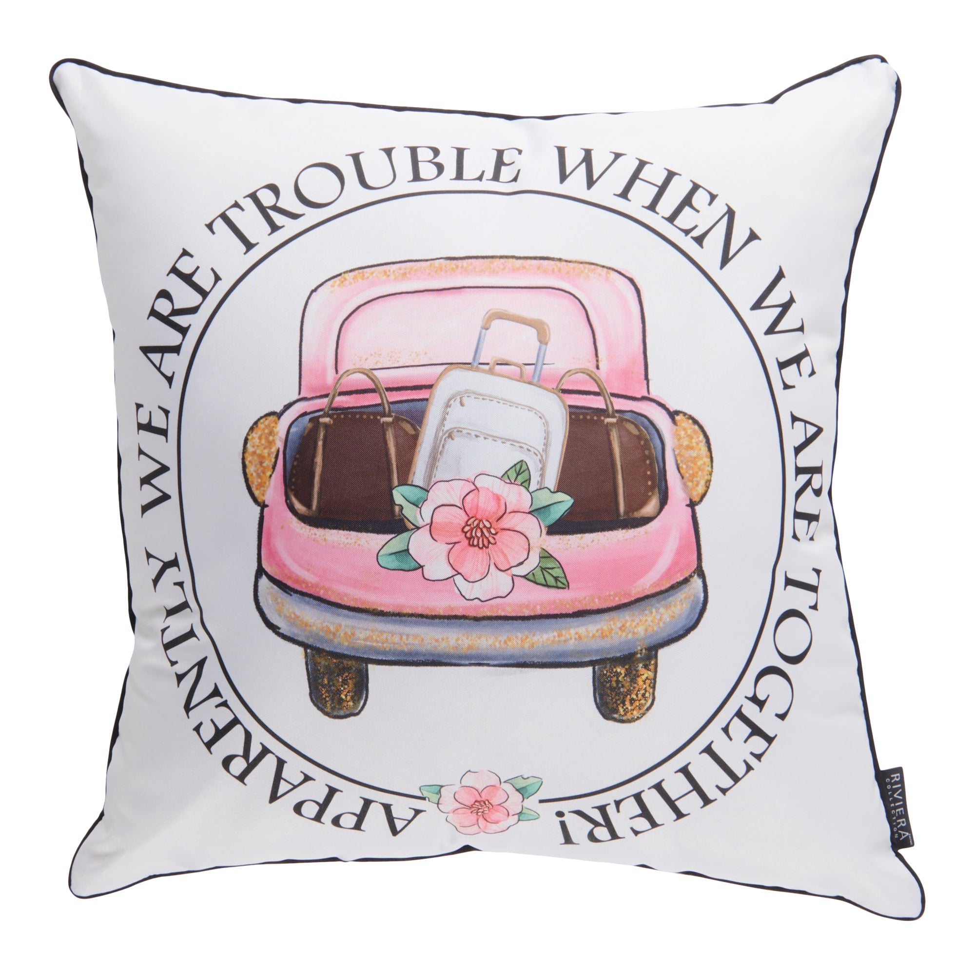 Coussin d’extérieur à imprimé amusant, anglais, 18 po x 18 po