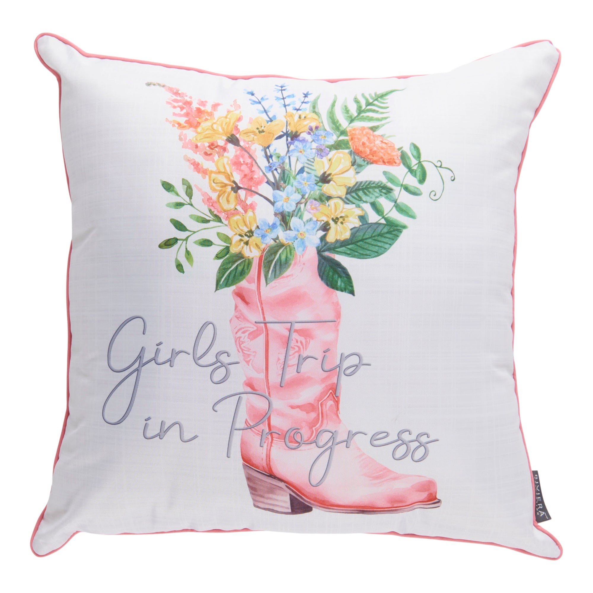 Coussin d’extérieur à imprimé amusant, anglais, 18 po x 18 po