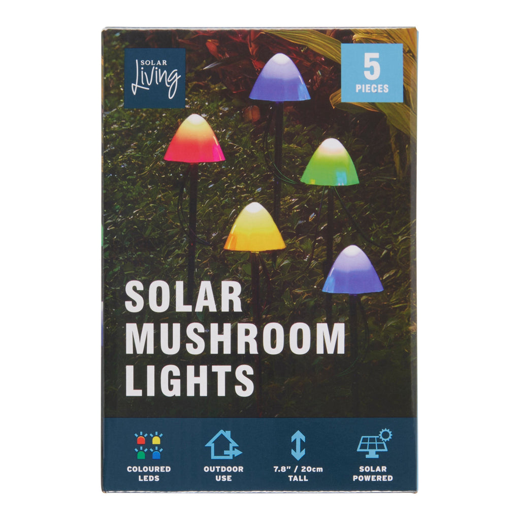 Solar LED Mushroom Stake Lights, 8-in, 5 Pack