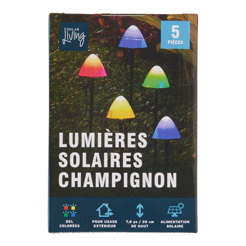Solar LED Mushroom Stake Lights, 8-in, 5 Pack