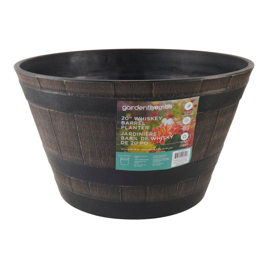 Jardinière en forme de baril de whisky, 20 po x 13 po