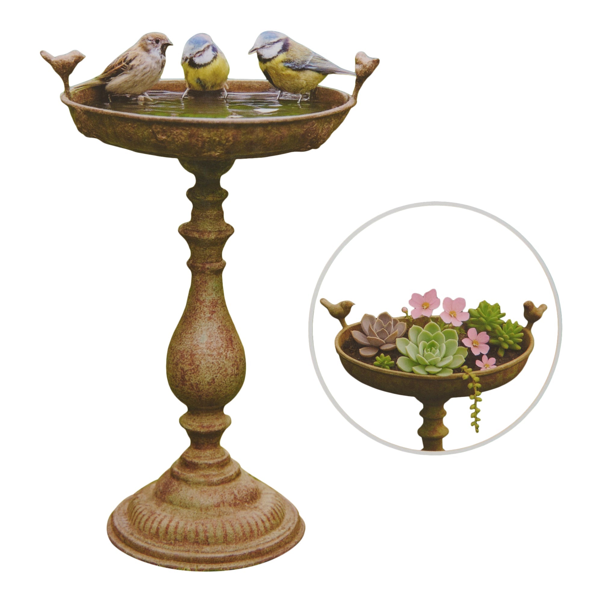 Mangeoire d'oiseaux antique, 13,4 po x 11,4 po x 19,5 po