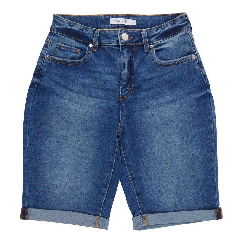 mySTYLE Women's Cool Comfort Cuffed Bermuda Denim Shorts