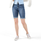 mySTYLE Women's Cool Comfort Cuffed Bermuda Denim Shorts