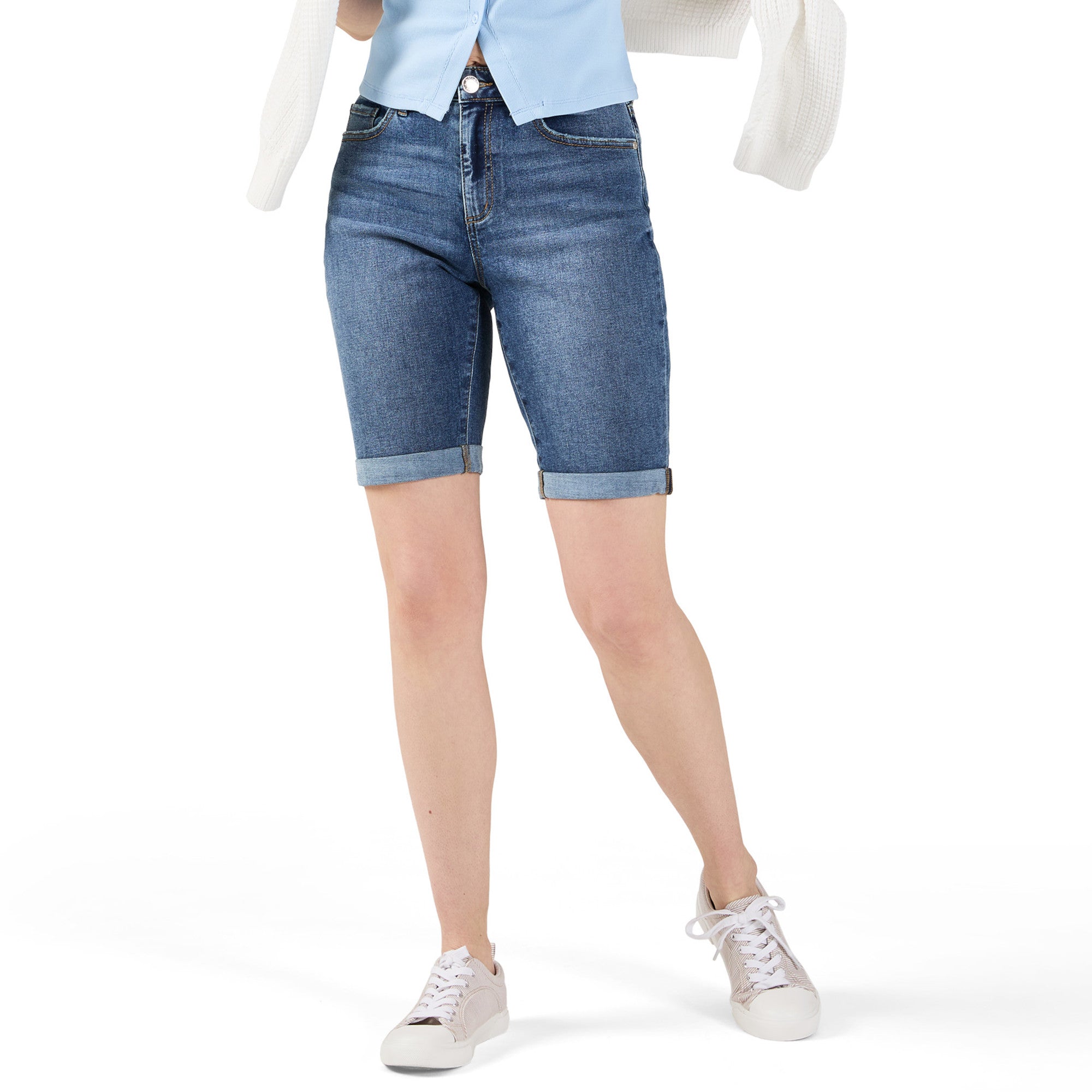 mySTYLE Women's Cool Comfort Cuffed Bermuda Denim Shorts