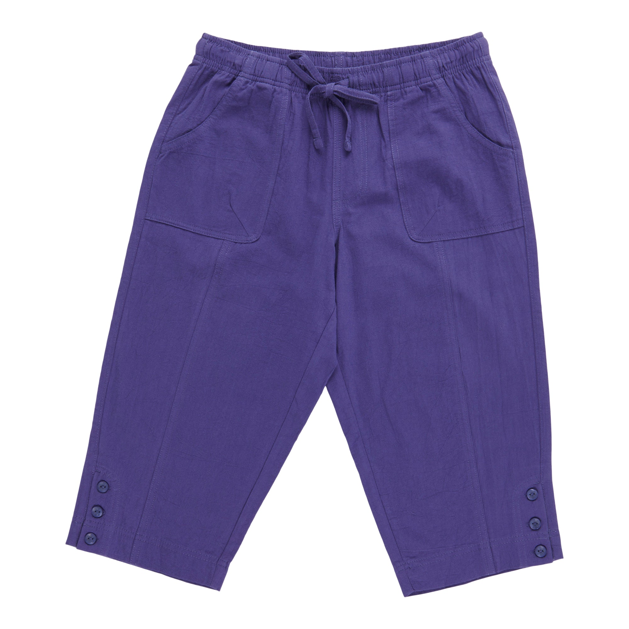 Classic Editions Women's Petite Solid Crinkle Capris
