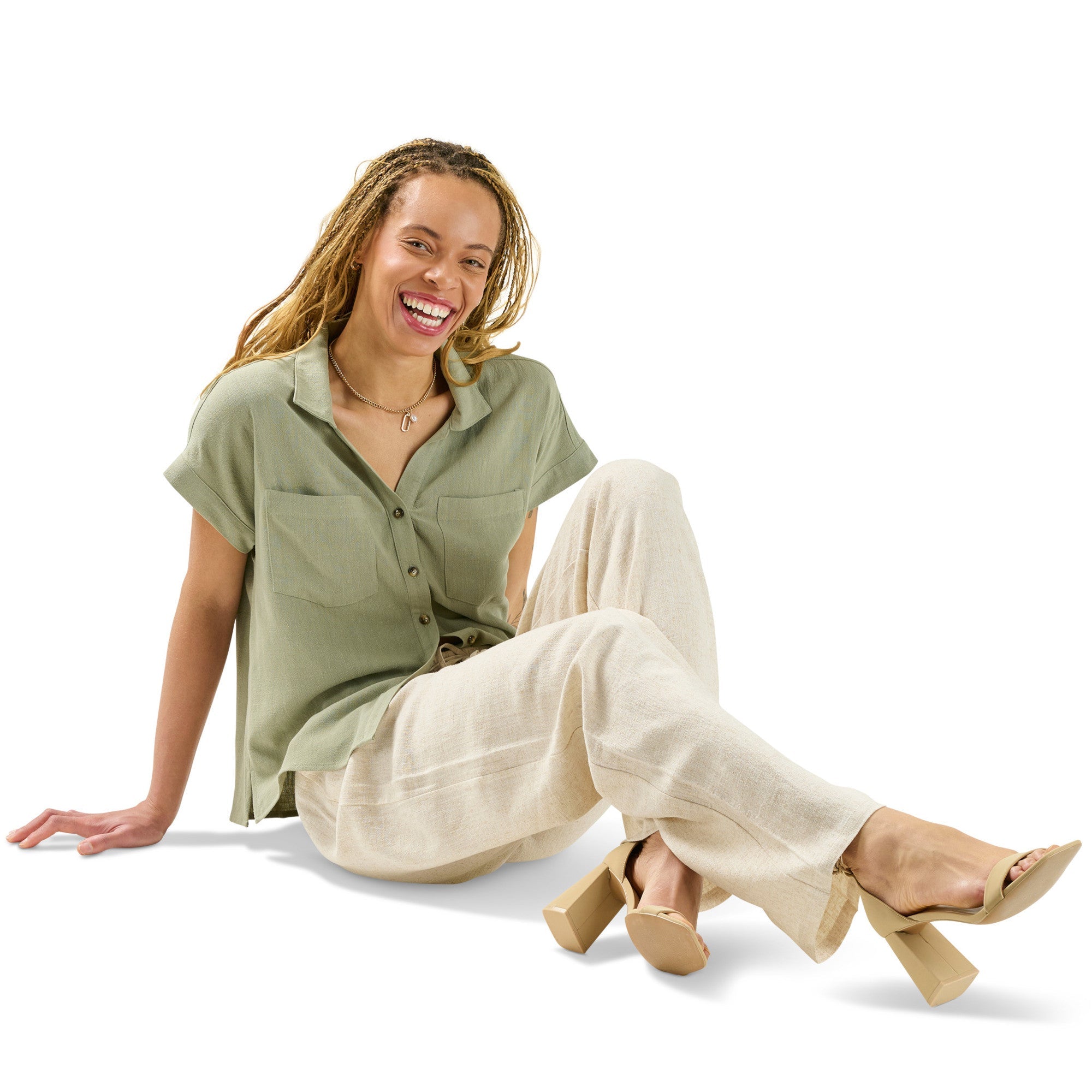 lily morgan Women's Solid Wide-Leg Linen-Blend Pants
