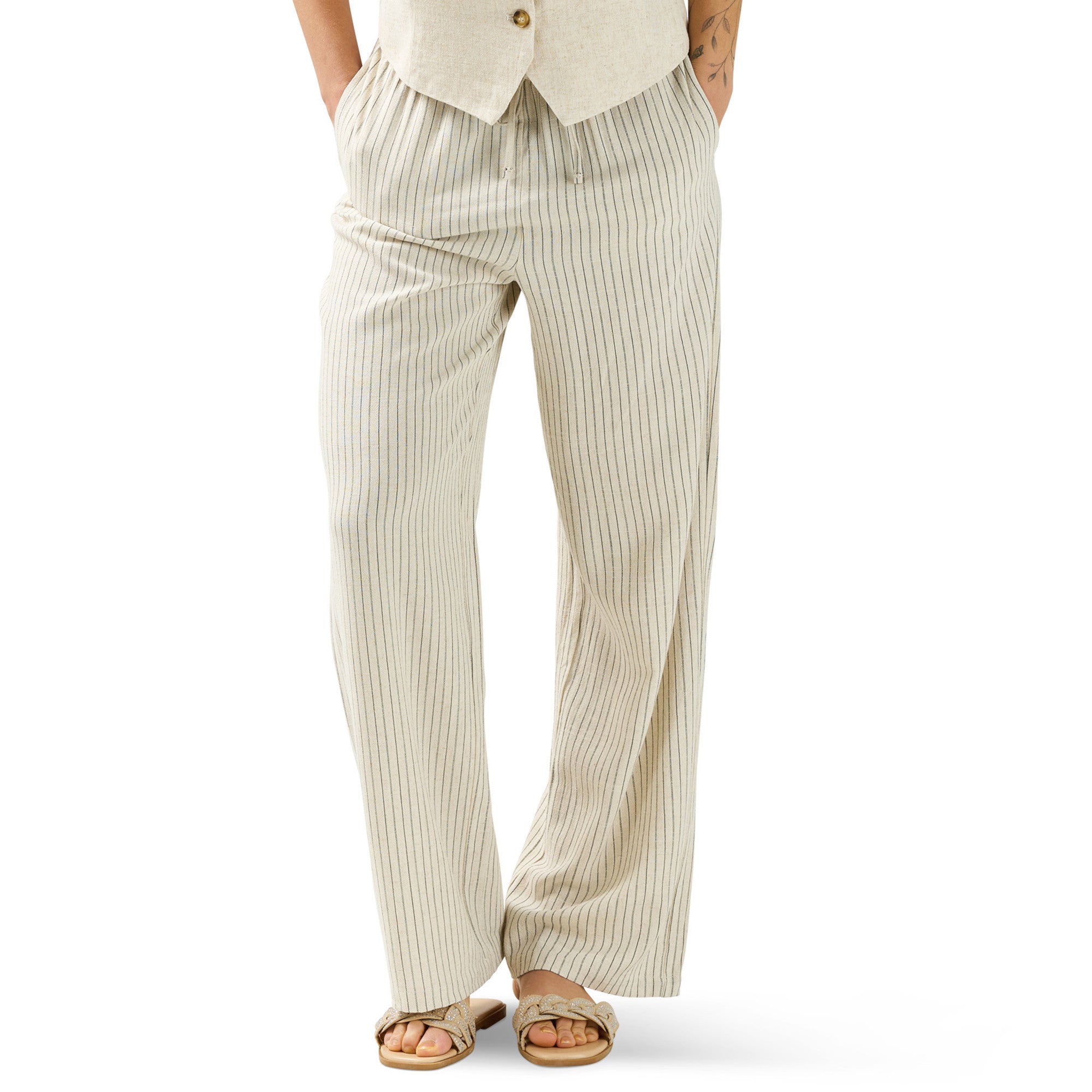 lily morgan Women's Printed Wide-Leg Linen-Blend Pants