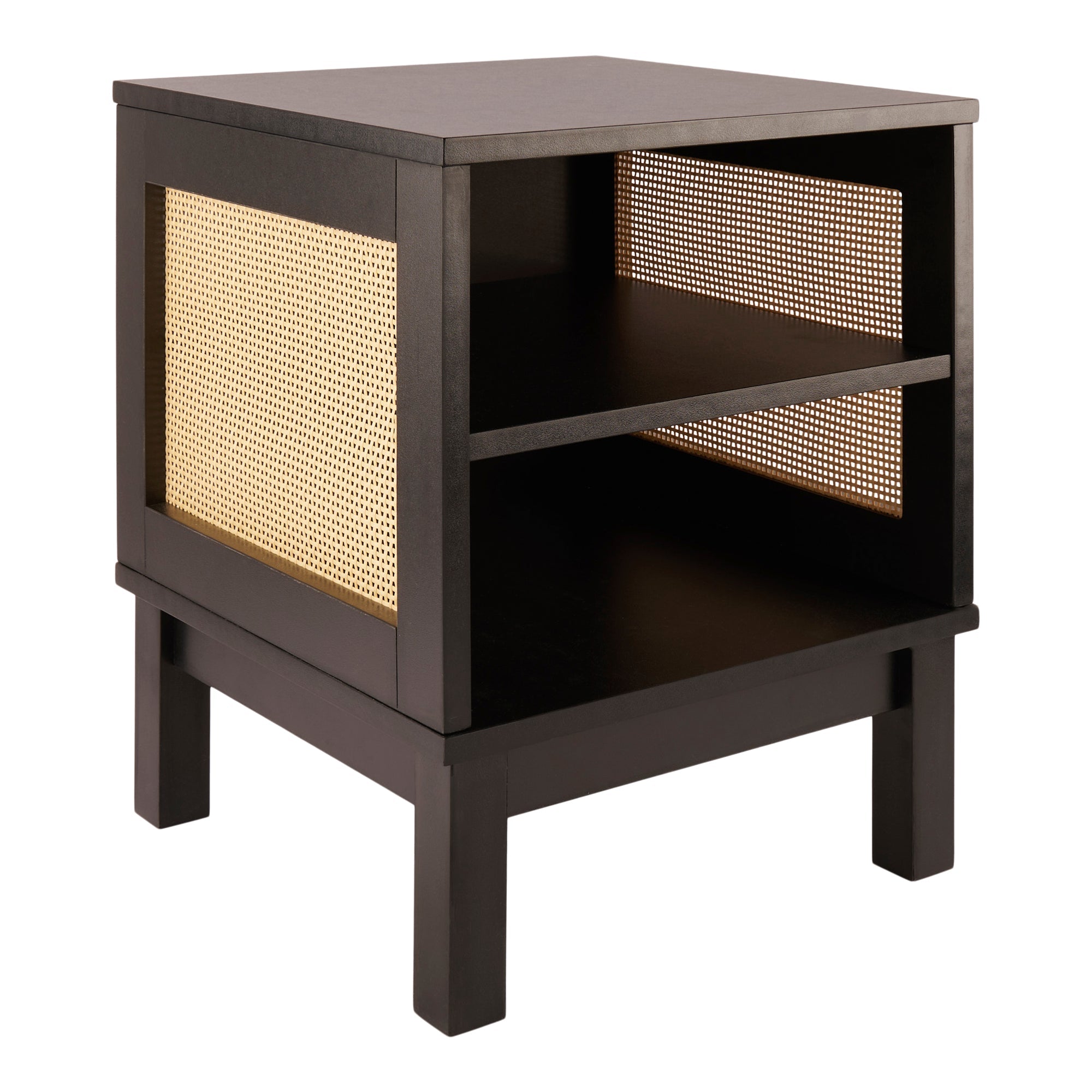 HomeStyles Rattan Side Table, Black, 15.7-in x 15.7-in x 19-in.