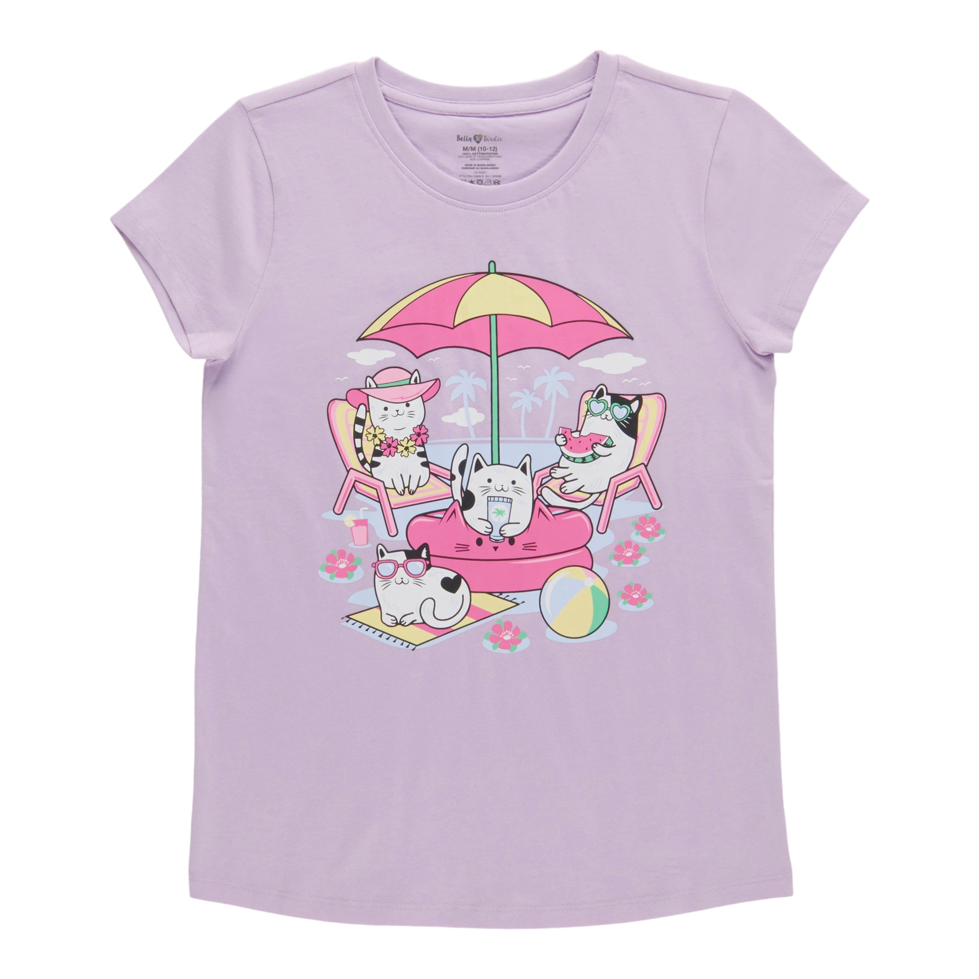 BELLA & BIRDIE Girls' Pool Party Printed Short Sleeve T-Shirt