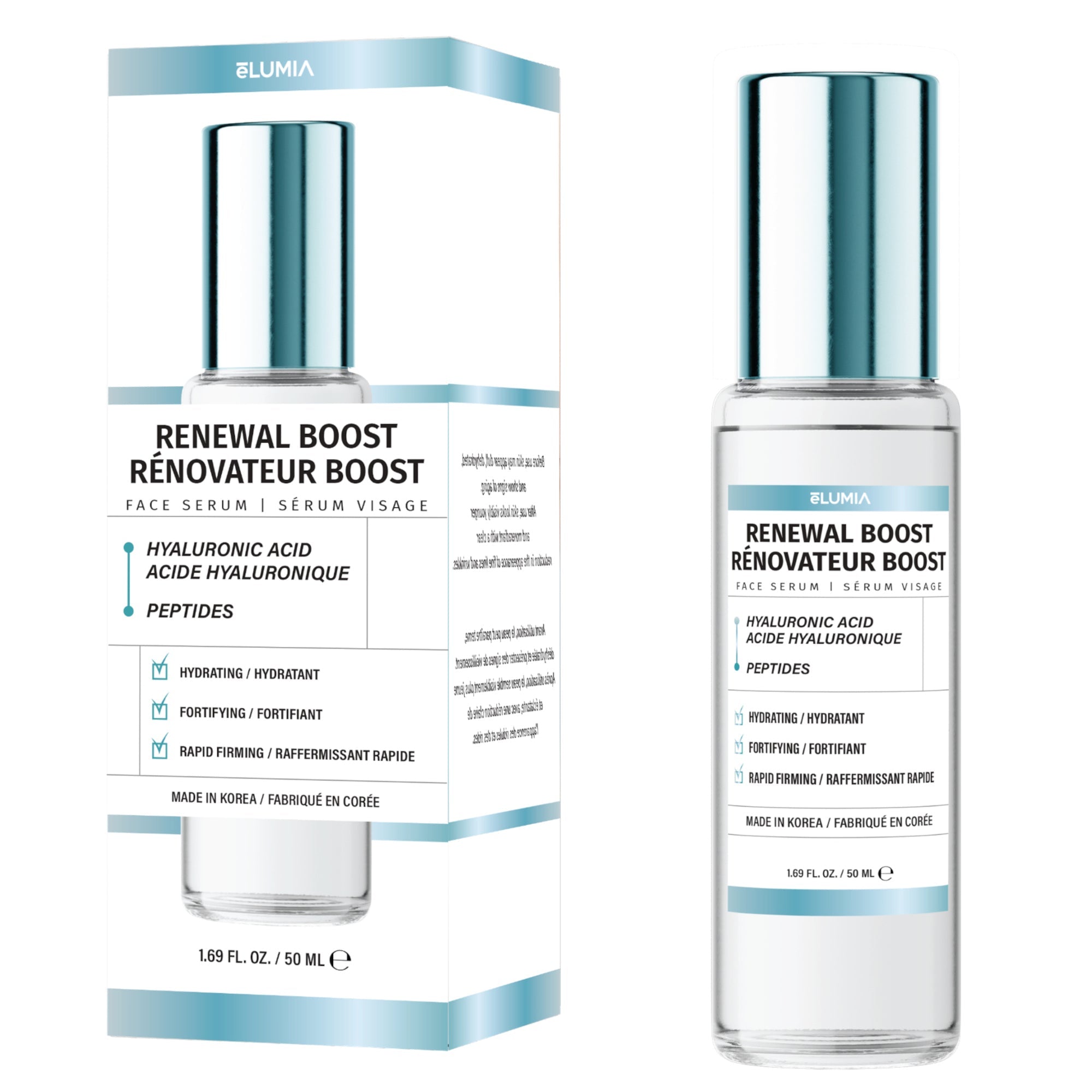Élumia Sérum Visage Rénovateur Boost, Acide Hyaluronique & Peptides, 50 ml