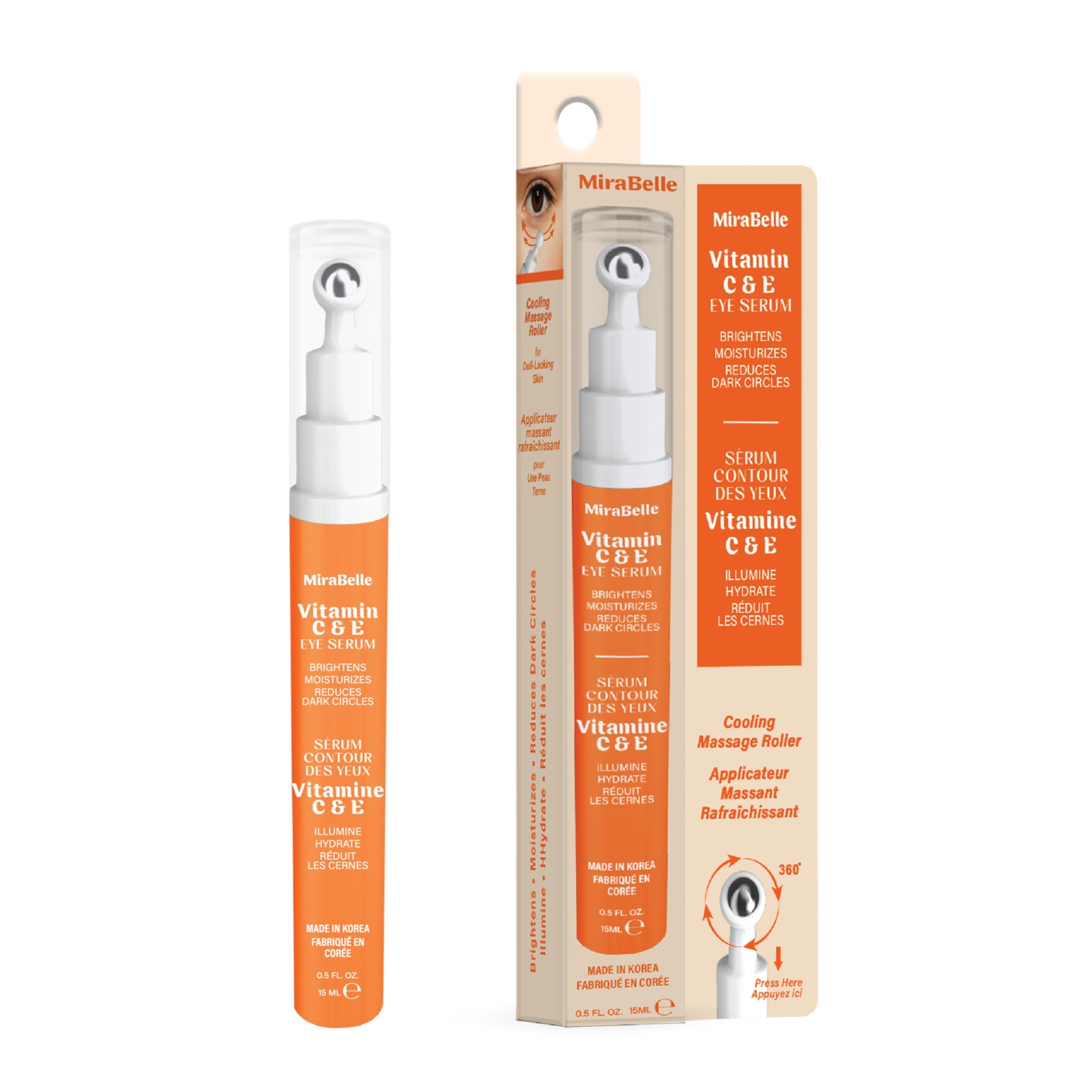 MiraBelle Eye Serum Massage Roller, Vitamin C, 15 ml