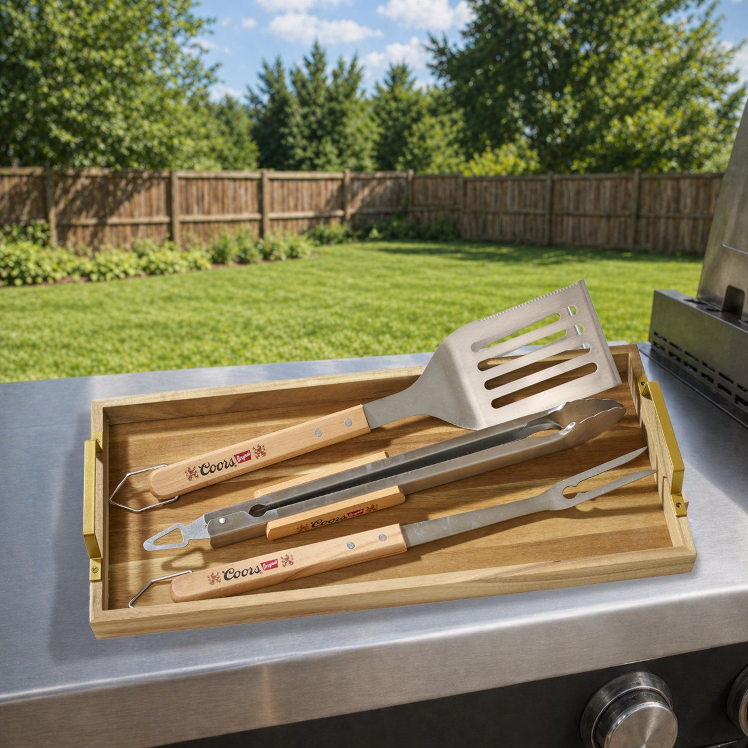 Coors BBQ Grill Tools With Tray, 4 Piece