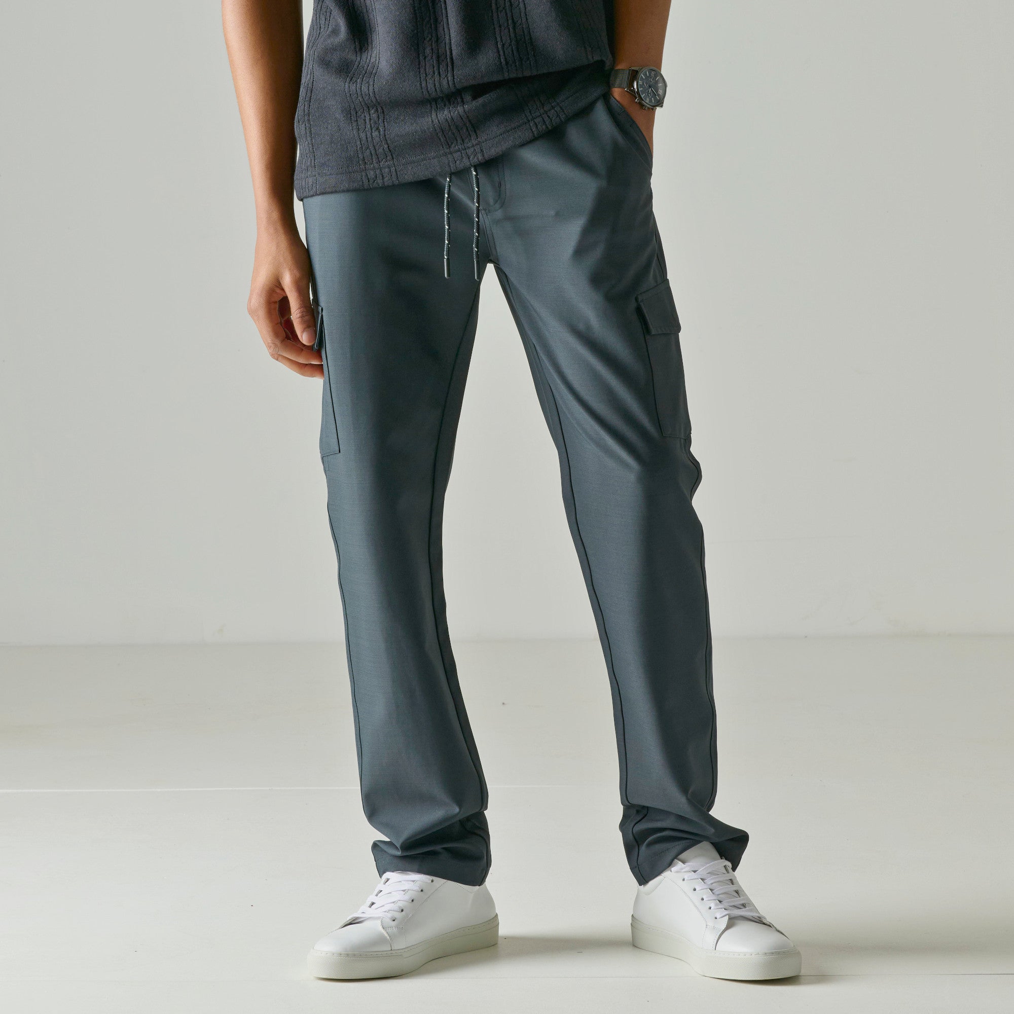 Modern Ridge Men's Slim Woven Textured Pull-On Cargo Pants