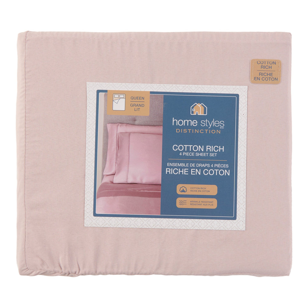 HomeStyles Cotton Rich Sheet Set, Queen, Mauve, 4 Piece
