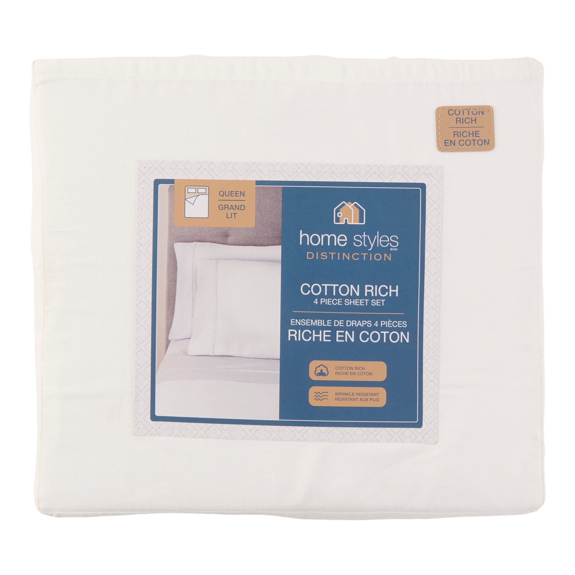 HomeStyles Cotton Rich Sheet Set, Queen, White, 4 Piece