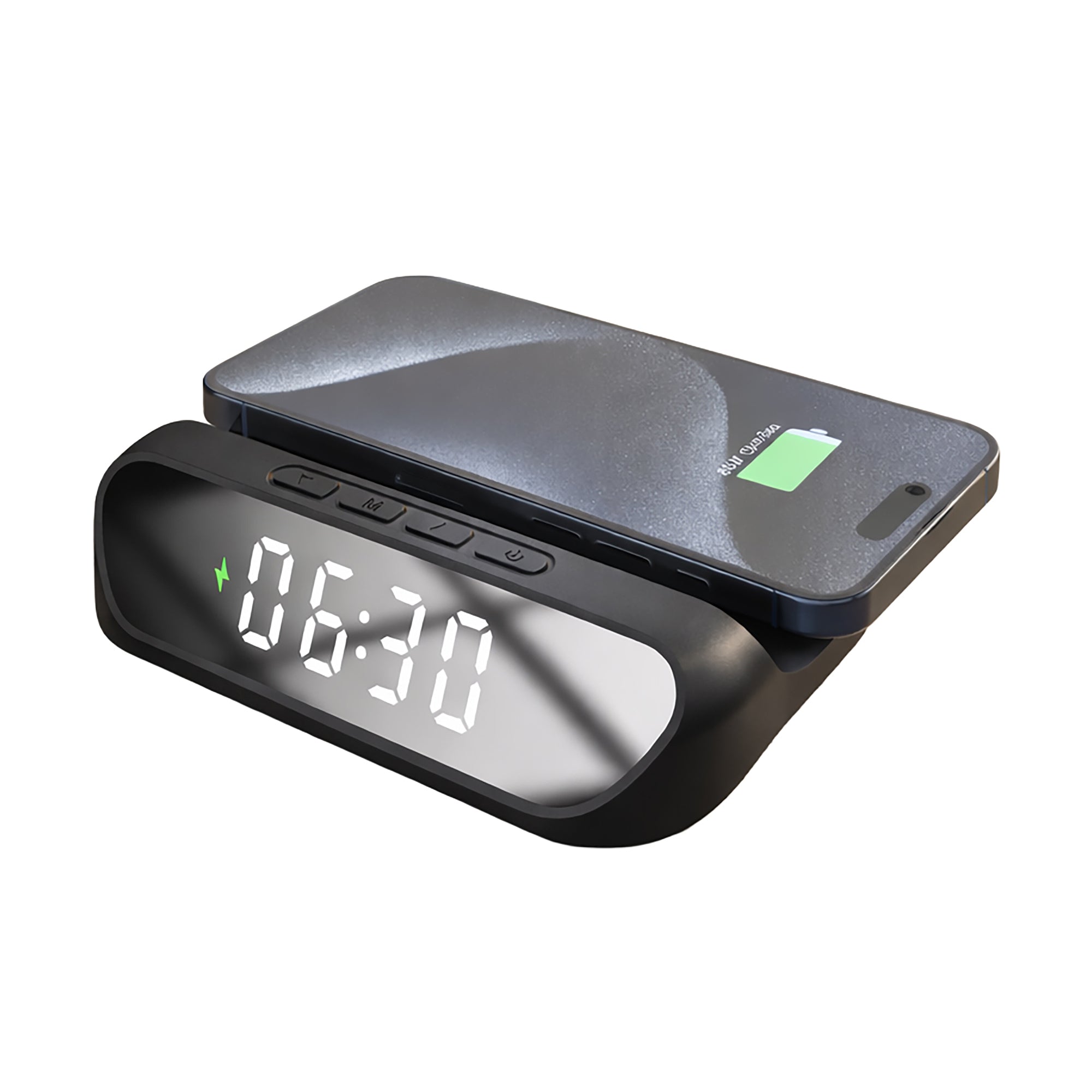 Réveil avec chargeur sans fil, noir, 4,9 po x 4,9 po x 1,2 po