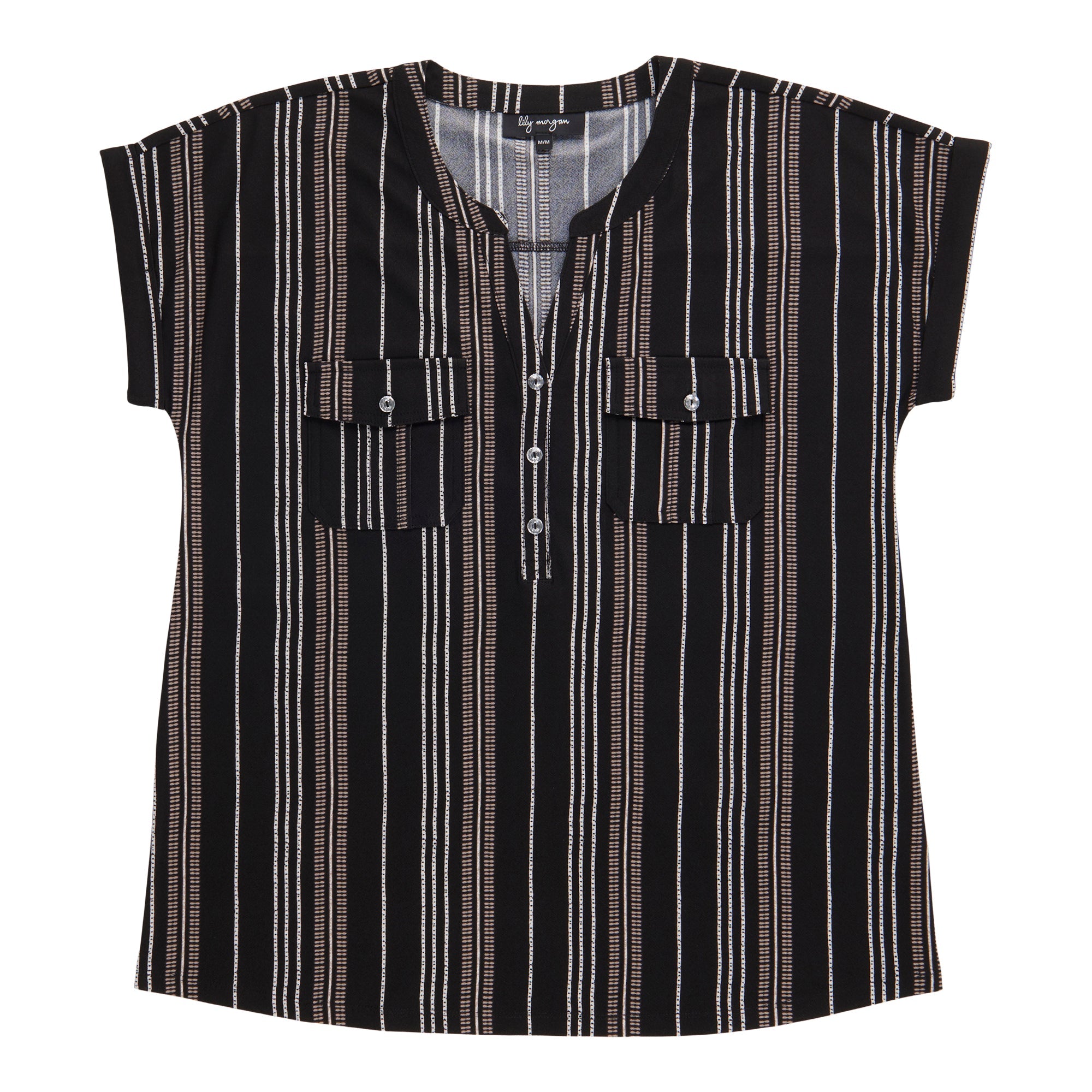 lily morgan Women's Printed Top with Pleated Pockets