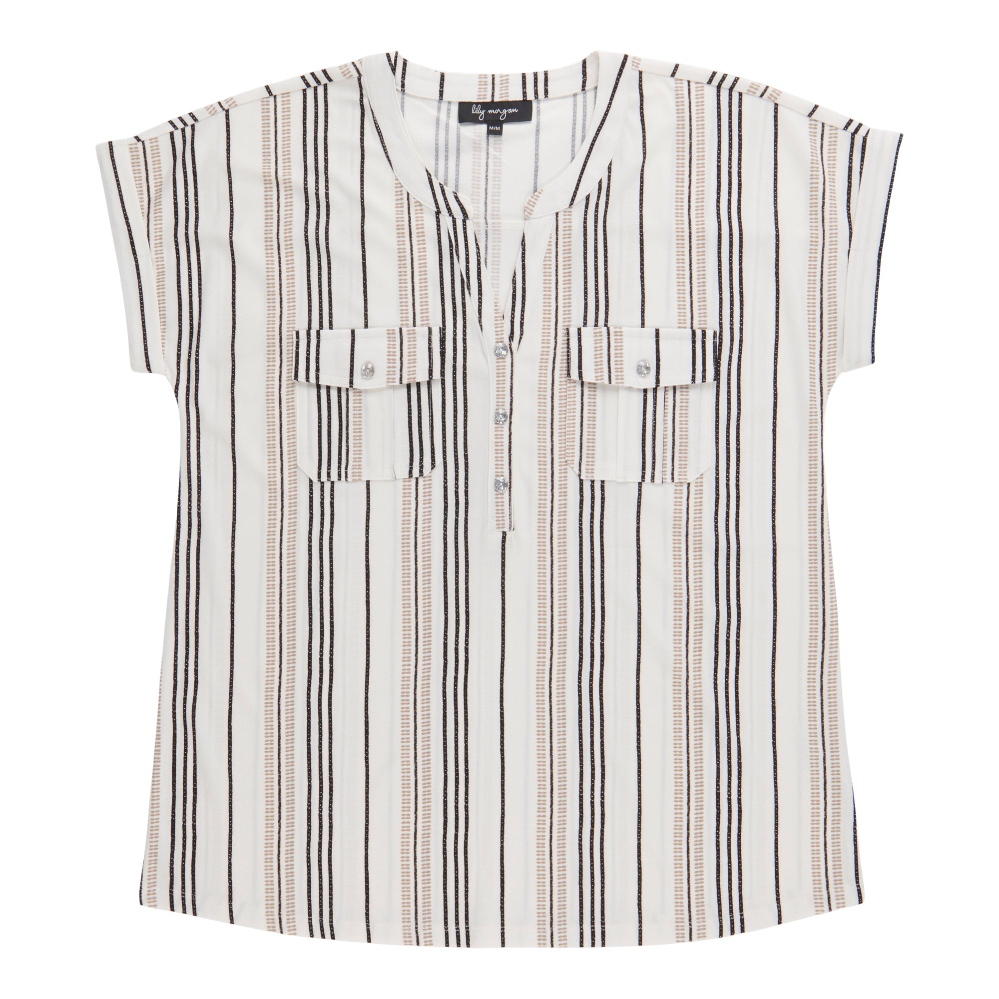 lily morgan Women's Printed Top with Pleated Pockets