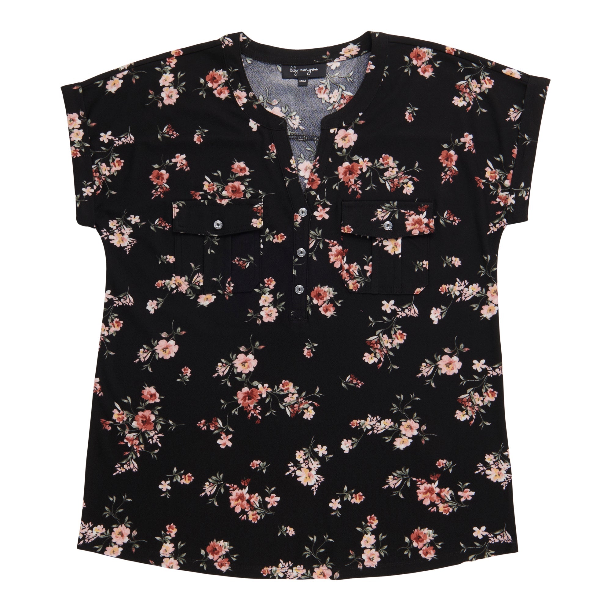 lily morgan Women's Printed Top with Pleated Pockets
