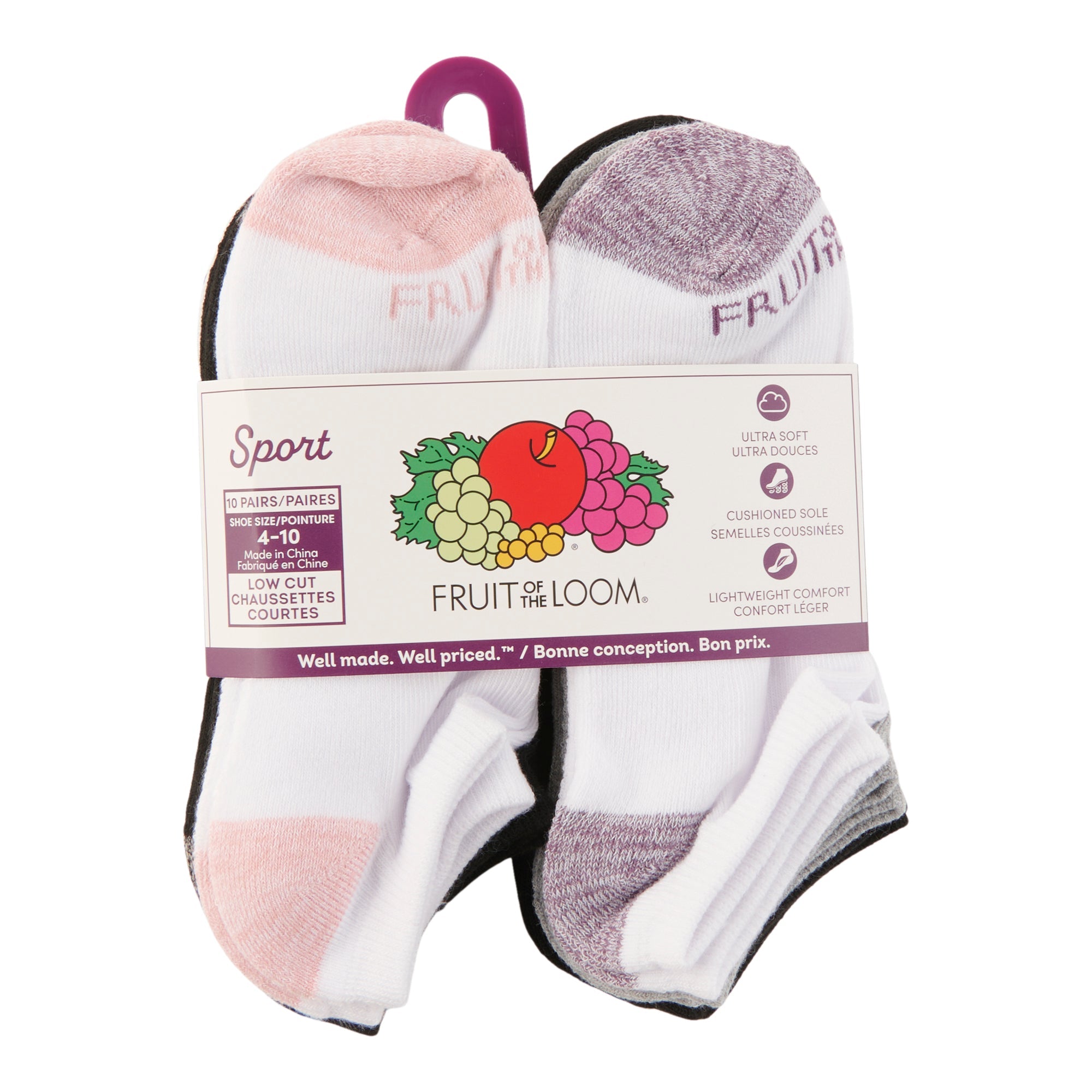 Fruit of the Loom Women's Sport Socks, 10-Pack, Assorted
