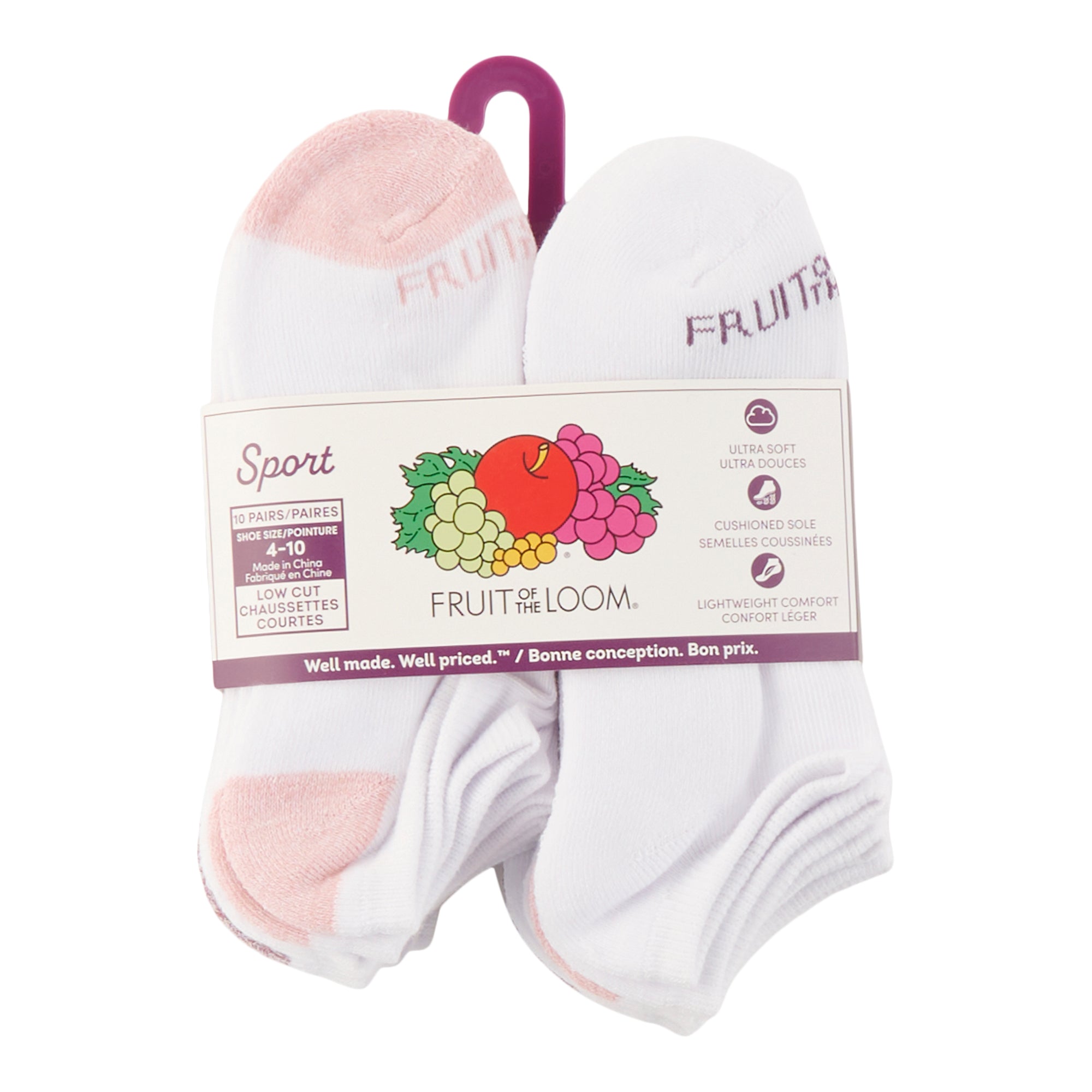 Fruit of the Loom Women's Sport Socks, 10-Pack, Assorted
