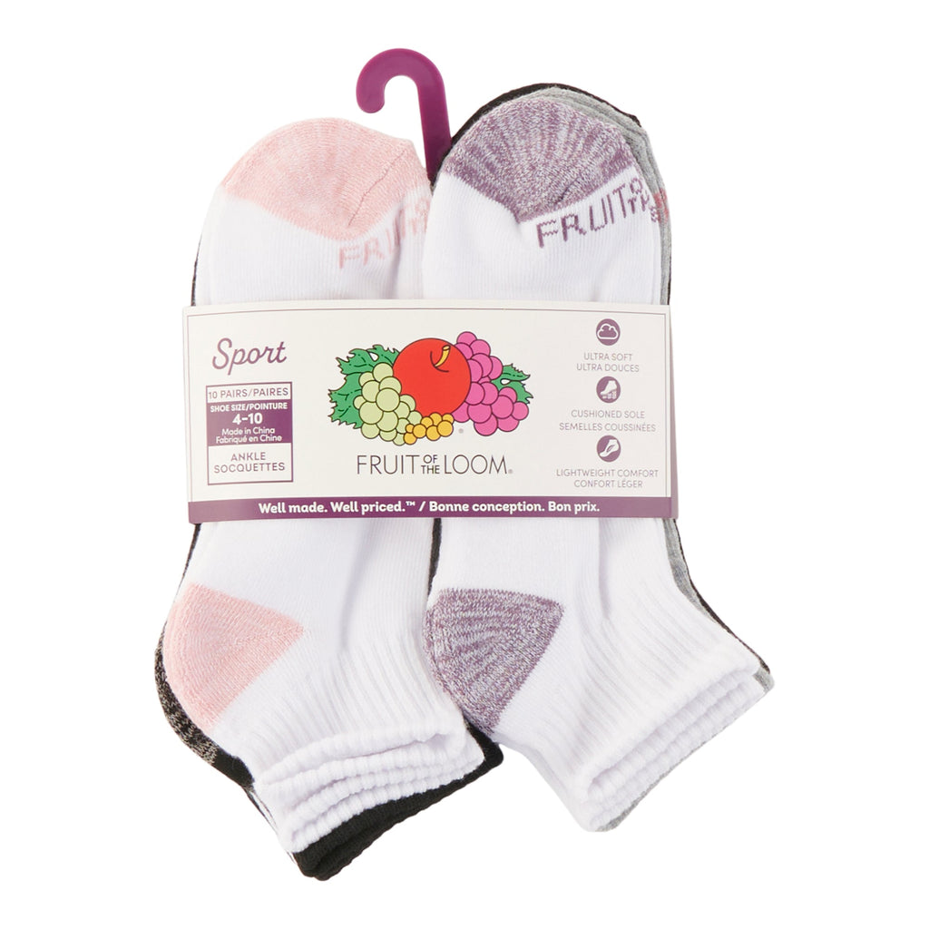 Fruit of the Loom Women's Sport Socks, 10-Pack, Assorted