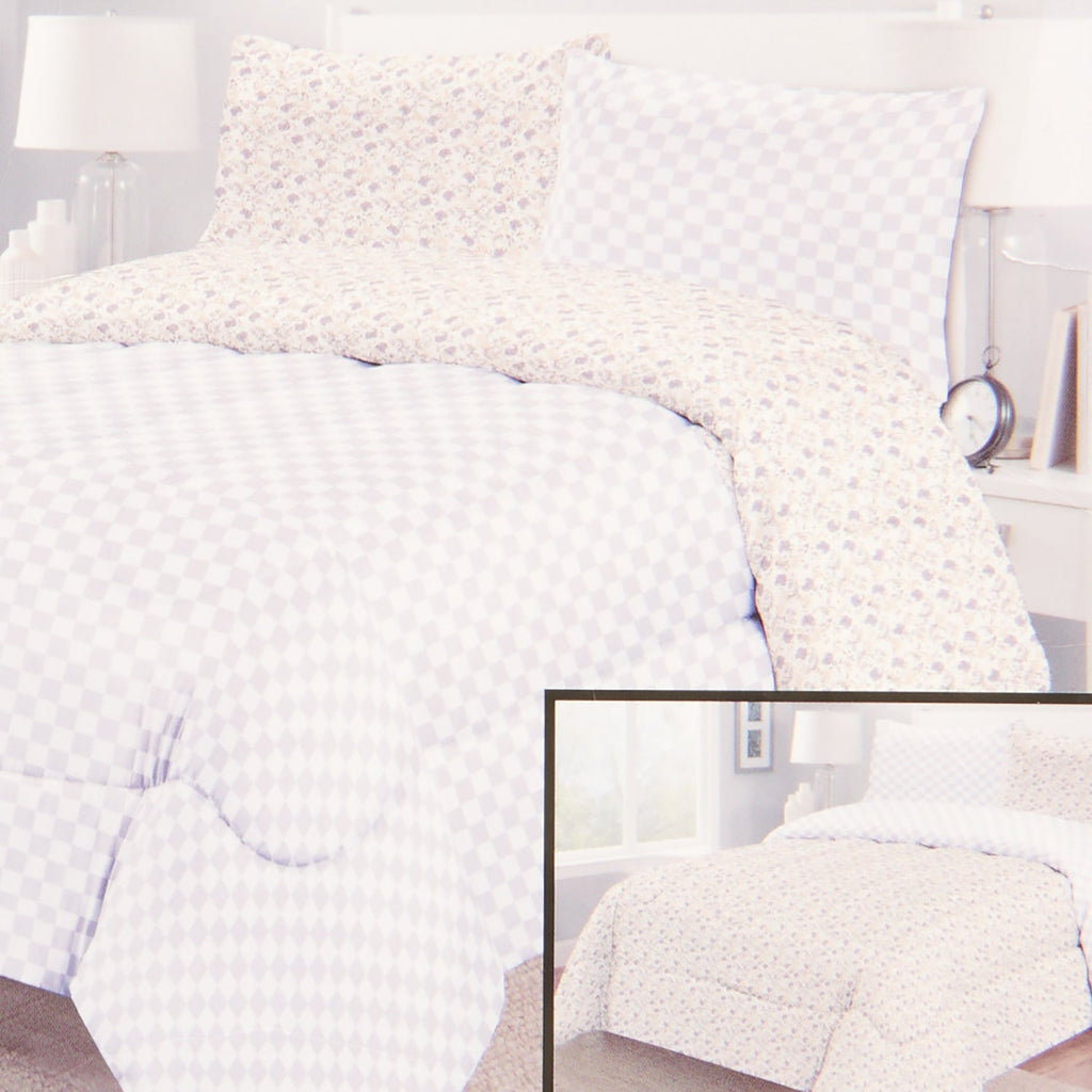 Printed Reversible Comforter Set, Double, 3 Piece