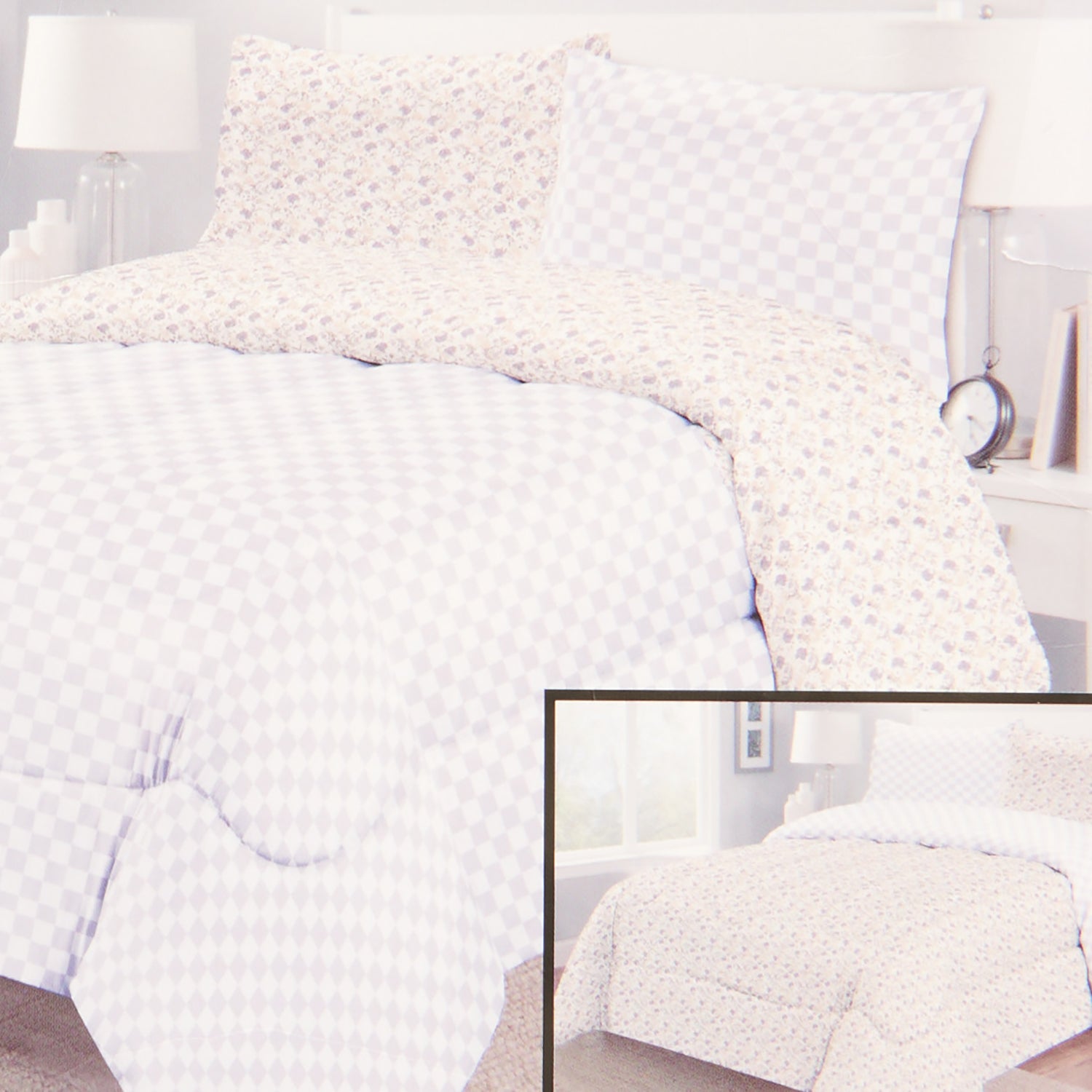 Printed Reversible Comforter Set, Double, 3 Piece