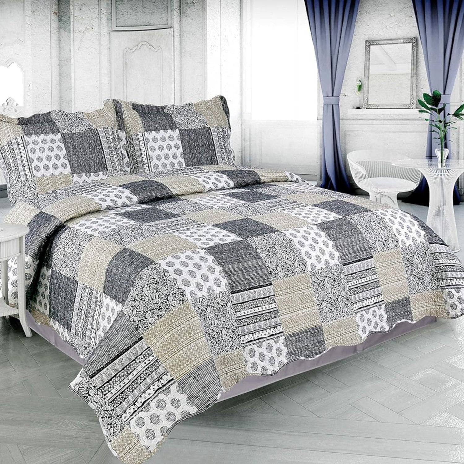 Pinsonic Quilt Set, Queen, 3 Piece