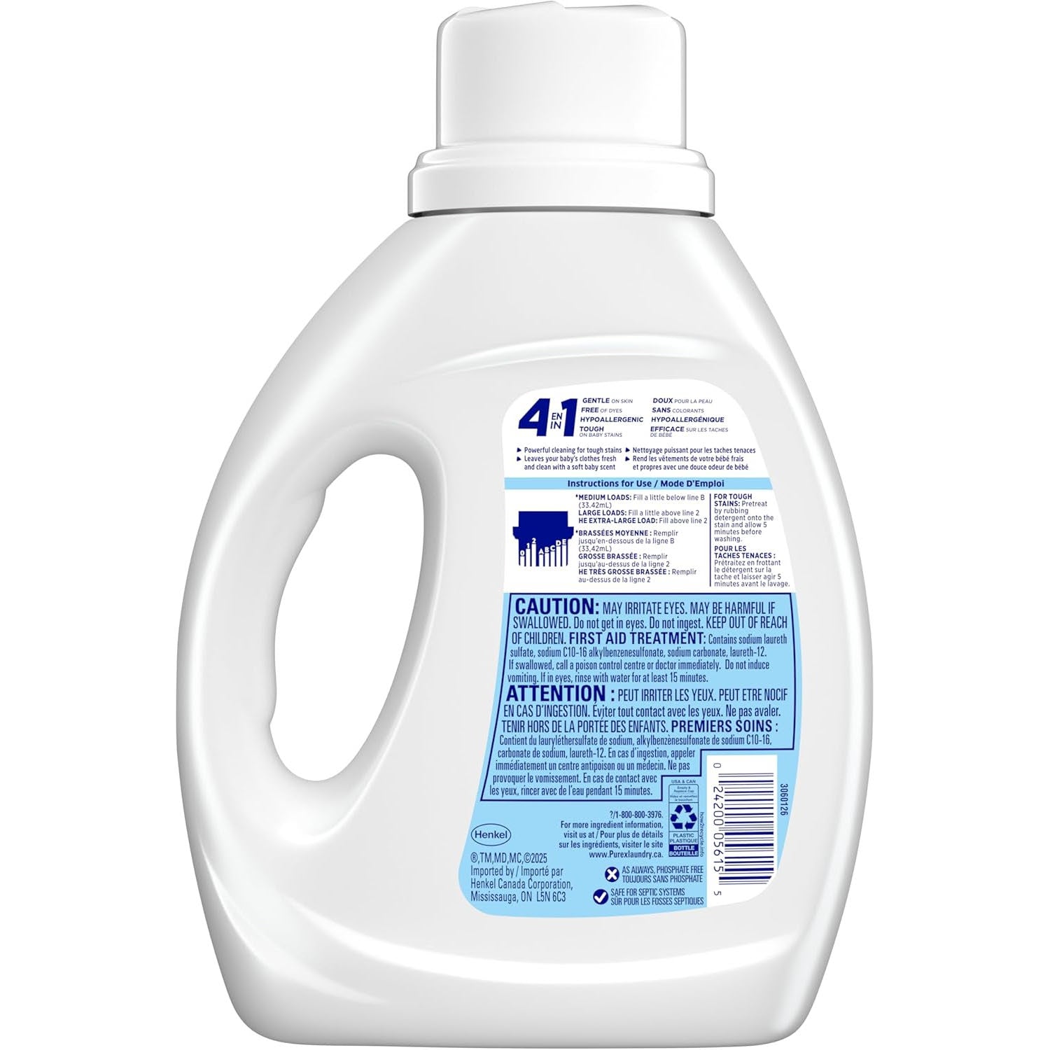 Détergent à lessive liquide hypoallergène 4 en 1 Ultra doux Purex, 1,17 L
