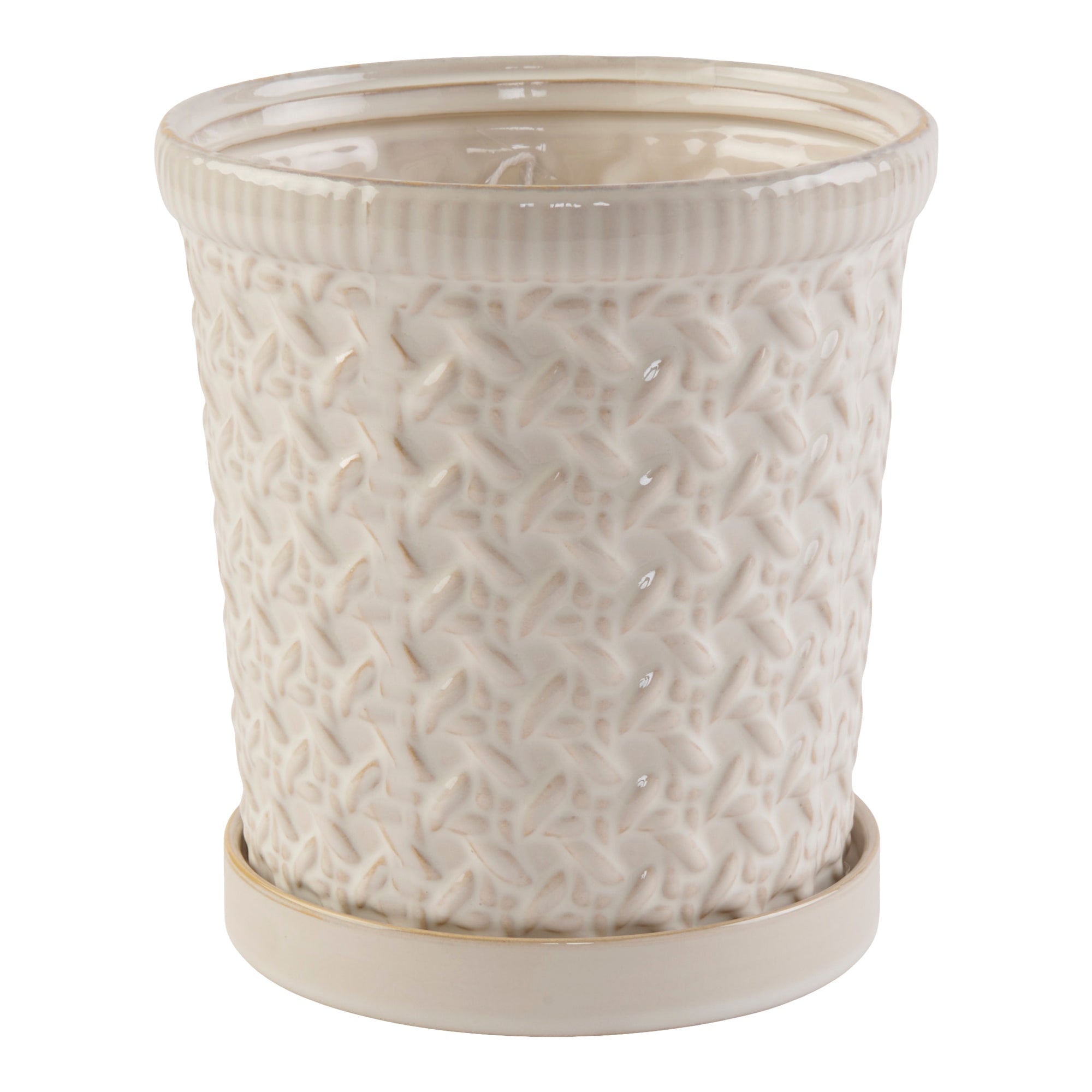 Jardinière d’aspect tissée en céramique, moyenne, 6,5 po x 7,3 po