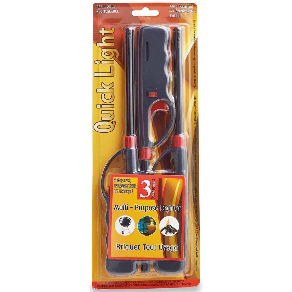 Quick Light Multi-Purpose Refillable BBQ Lighter, Black, 3-Pack