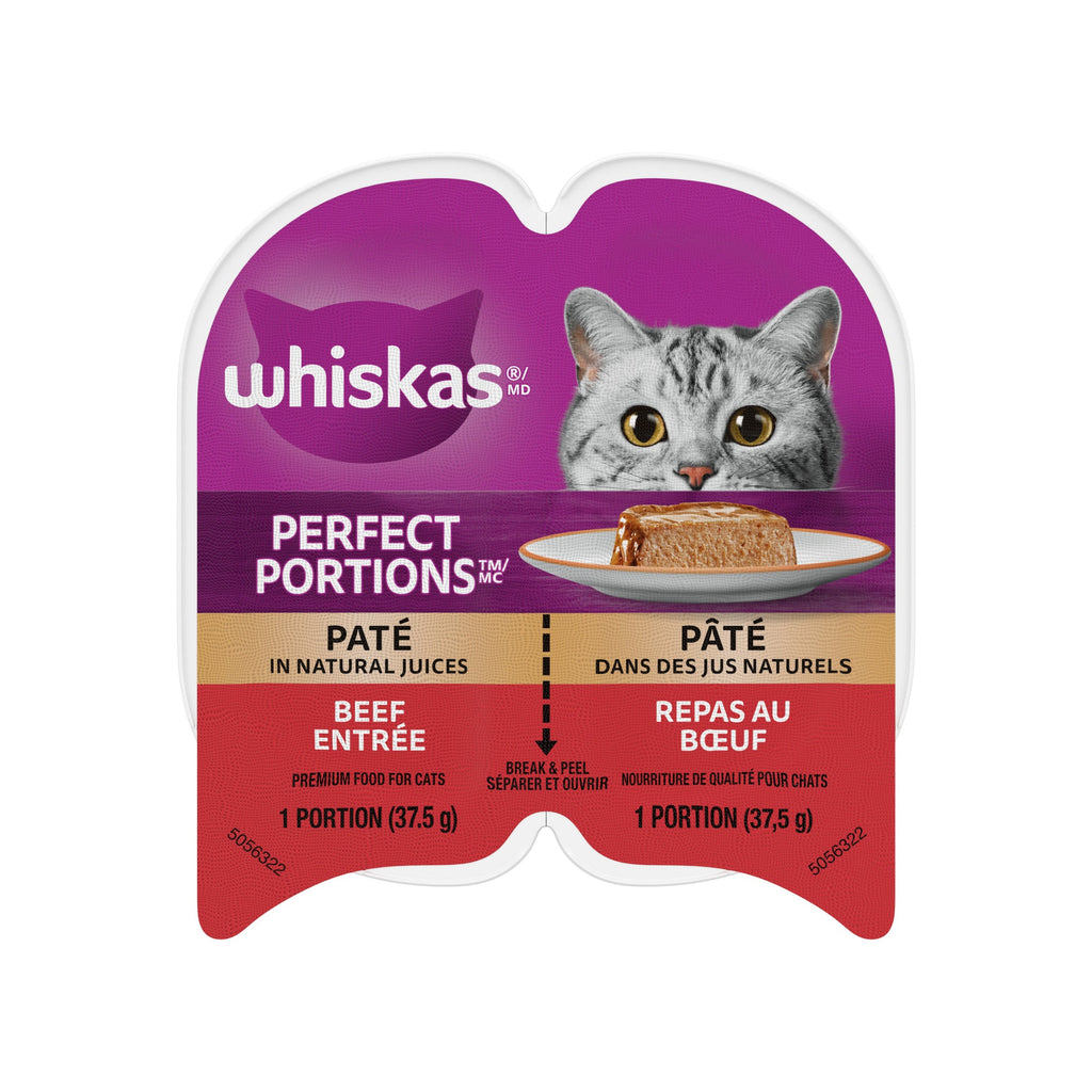 WHISKAS PERFECT PORTIONS Wet Cat Food Paté, Beef, 75 g