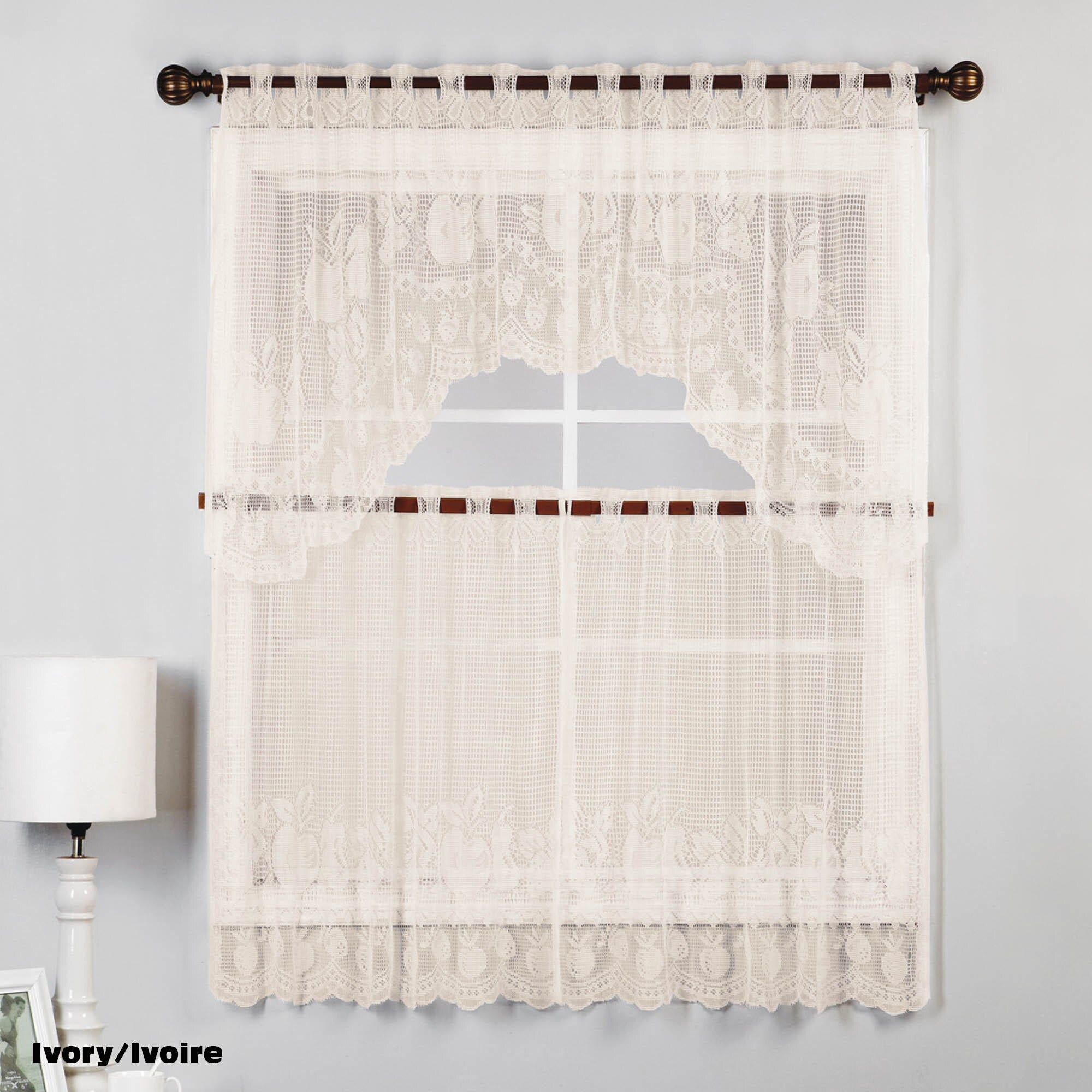 HomeStyles Lace Kitchen Curtain Set, 3-Pieces