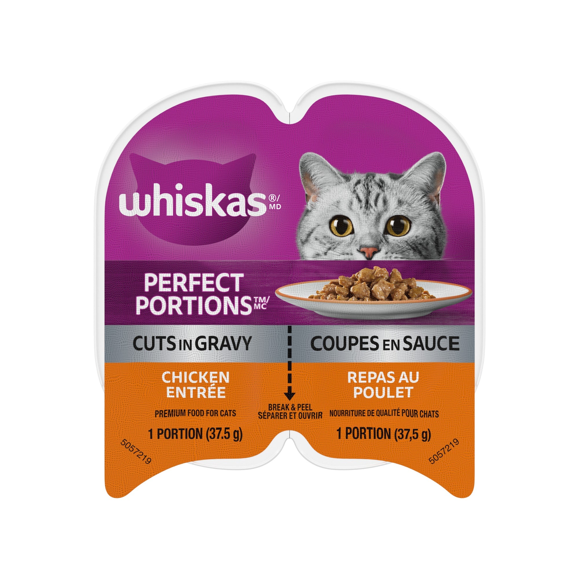 WHISKAS PERFECT PORTIONS Wet Cat Food Cuts in Gravy Chicken Entrée, 75 g