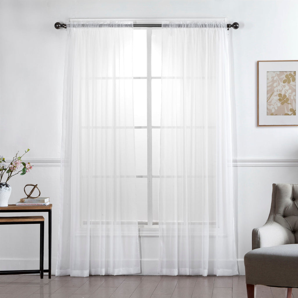 HomeStyles Sheer Curtain Panel with Rod Pocket, White, 54-in x 84-in.