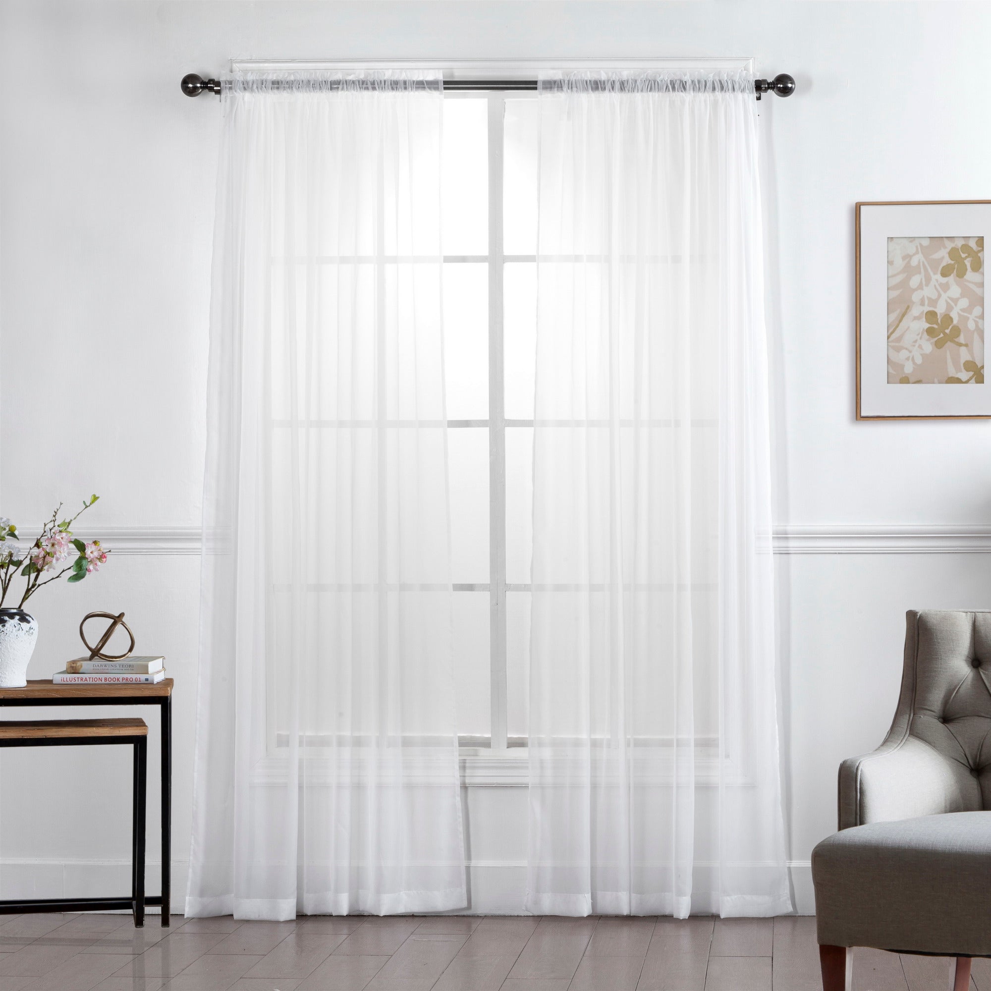 HomeStyles Sheer Curtain Panel with Rod Pocket, White, 54-in x 84-in.