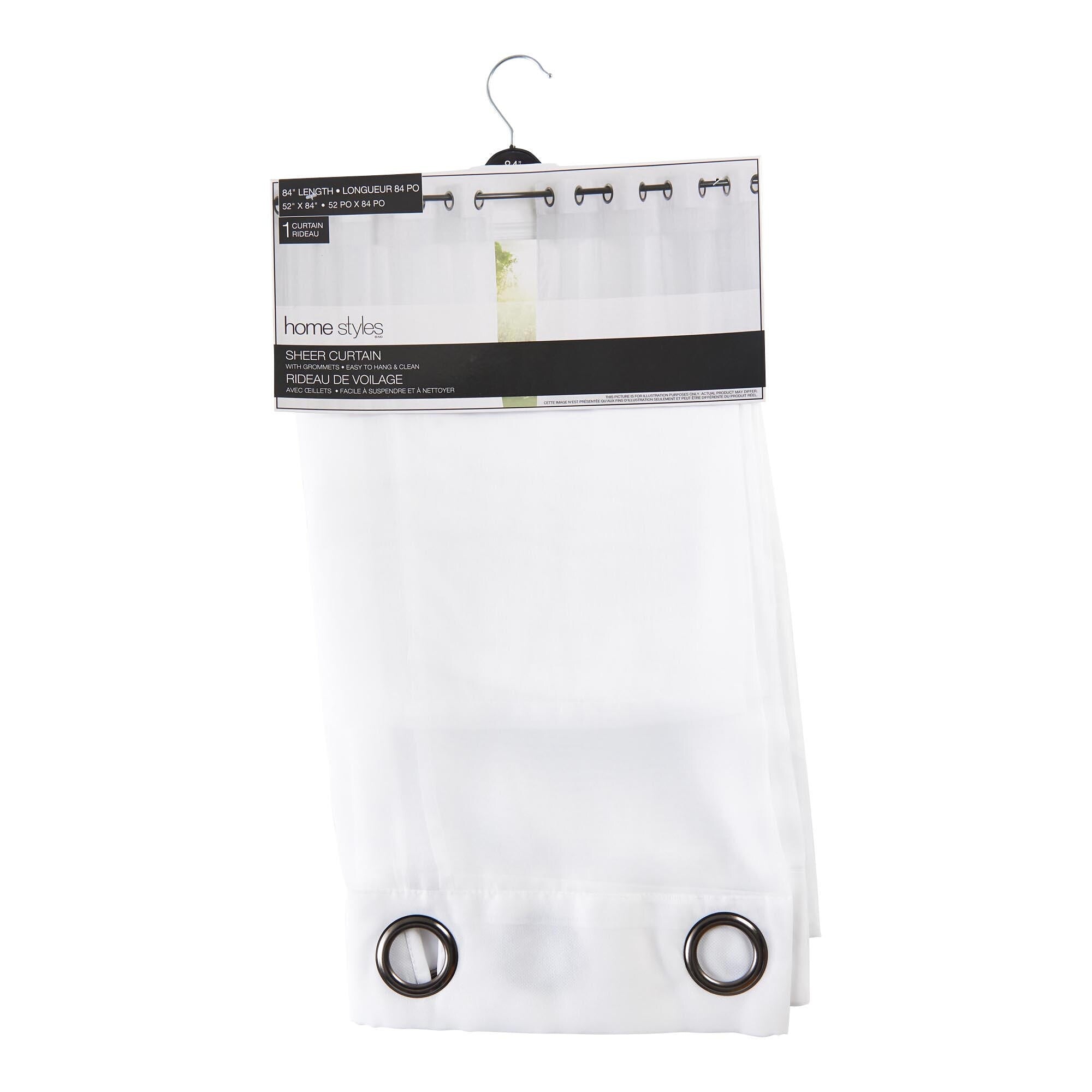 HomeStyles Sheer Curtain Panel with Grommets, White, 52-in x 84-in.