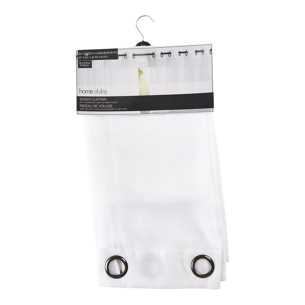 HomeStyles Polyster Sheer Curtain Panel with Grommets, White, 52-in x 96-in.
