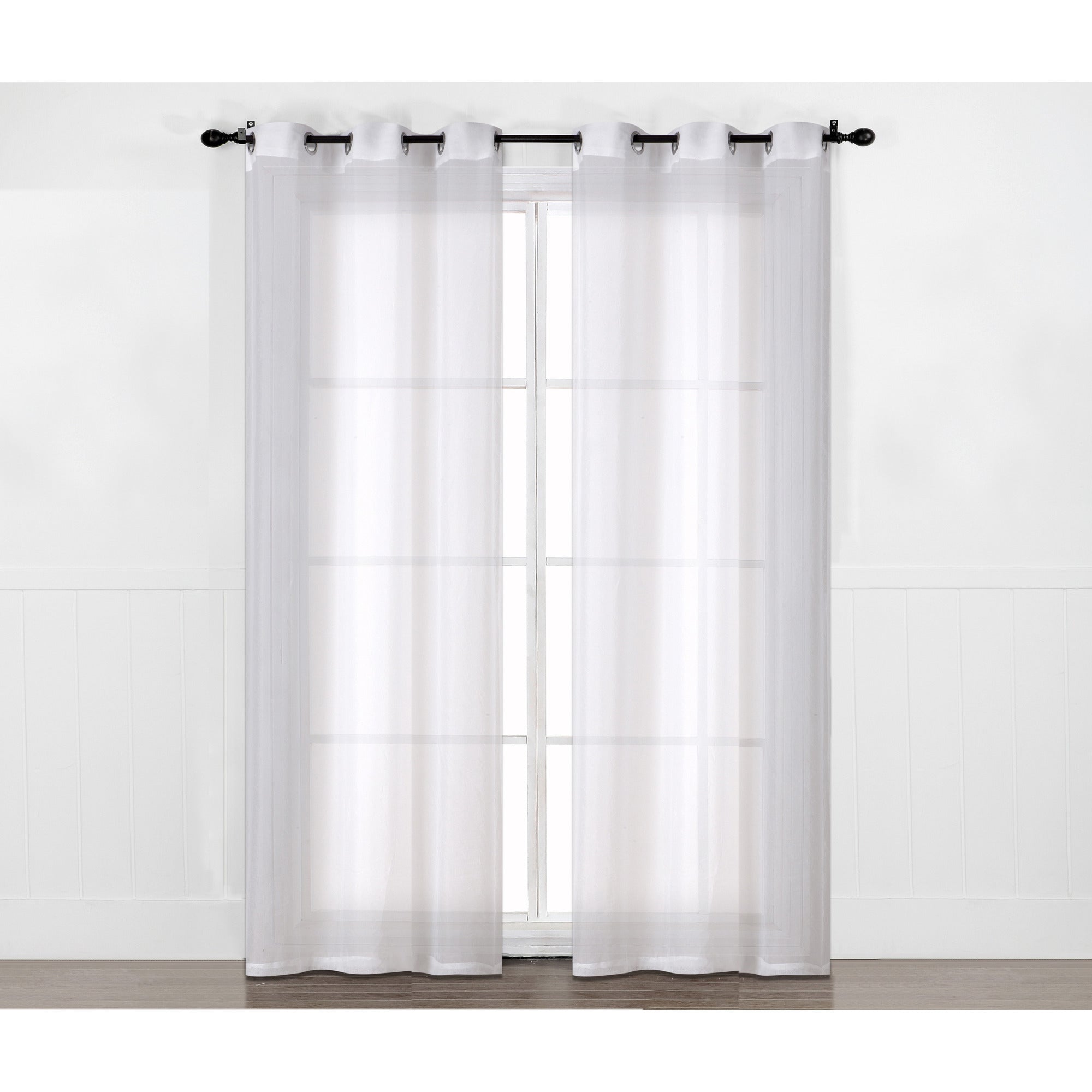 HomeStyles Polyster Sheer Curtain Panel with Grommets, White, 52-in x 96-in.