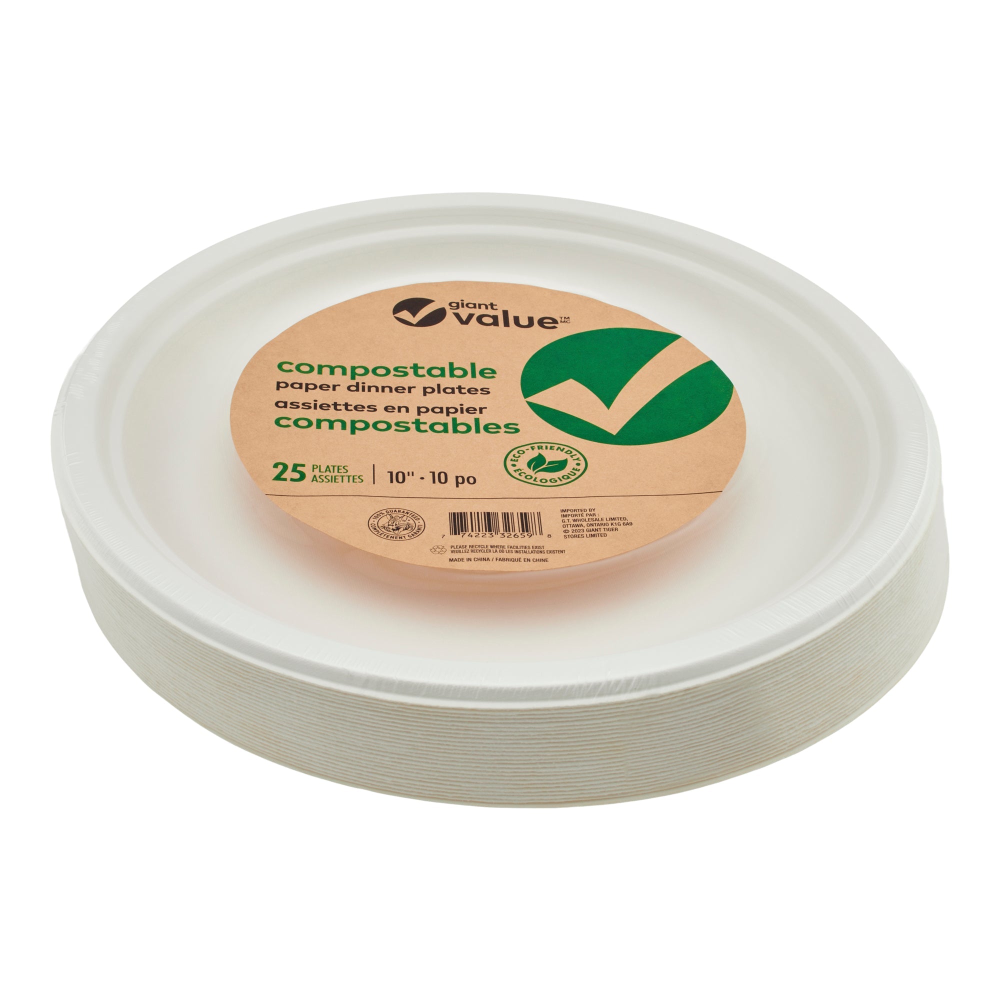Giant Value Round White Disposable Paper Plates - 25pk.